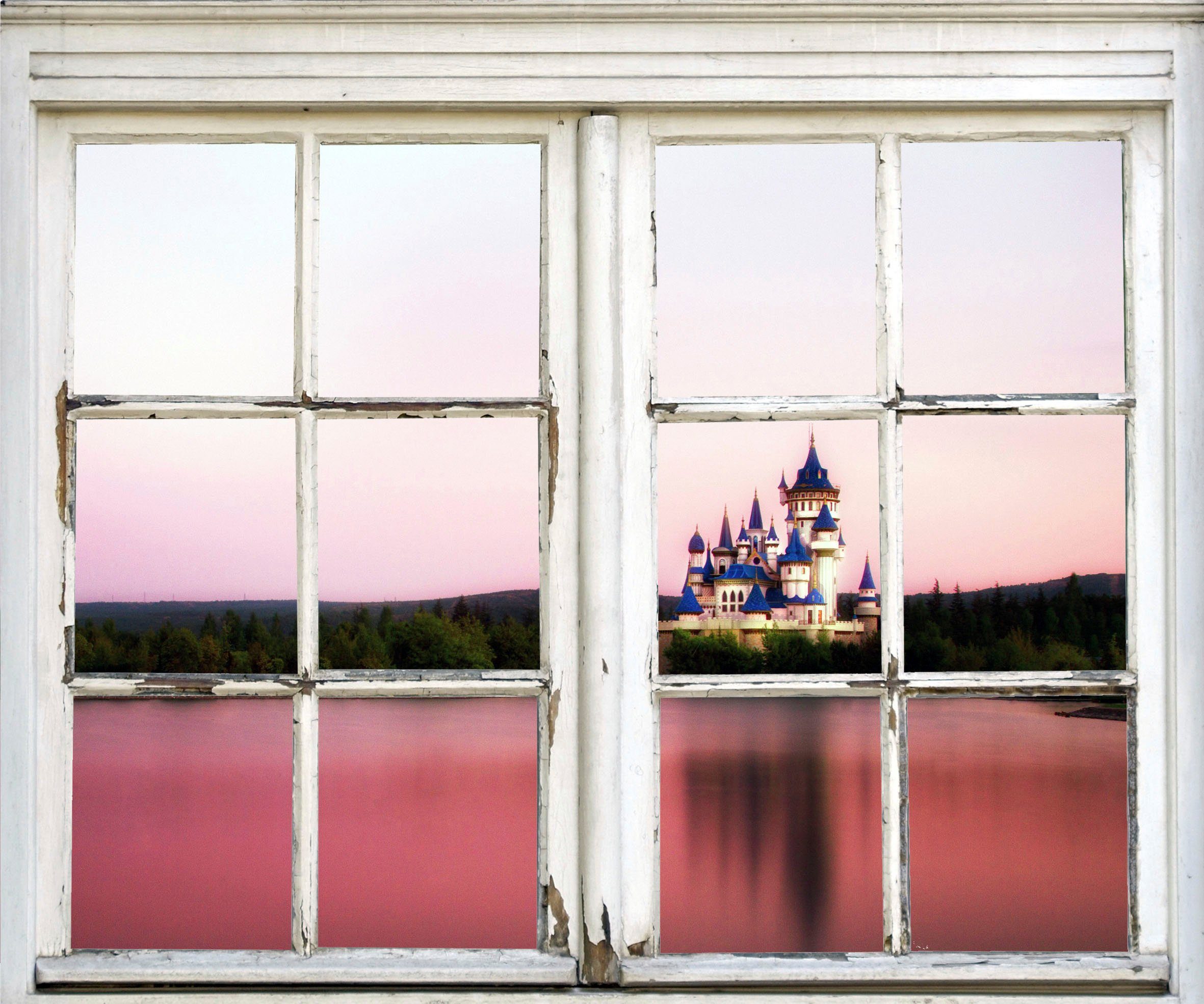 queence Wandsticker Schloss am Meer, Wandsticker, Wandbild, selbstklebend, Schloss, Meer, Wasser