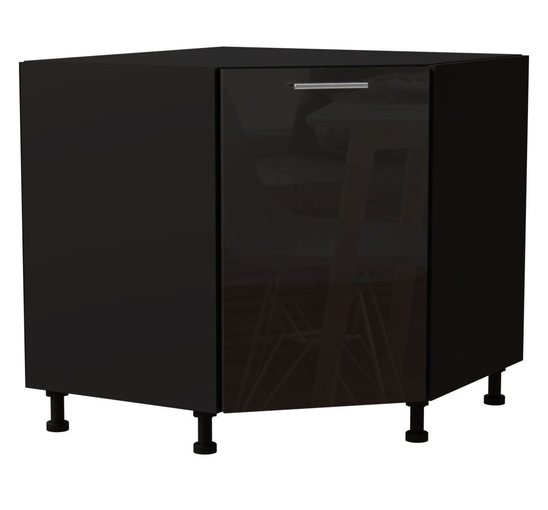 Feldmann-Wohnen Eckschrank Essen (D12R/90, 1 Tür, 1-St., moderne Optik, Acrylfronten mit Glaseffekt) 90x90x82cm schwarz - schwarz Hochglanz (ES-D12R/90)