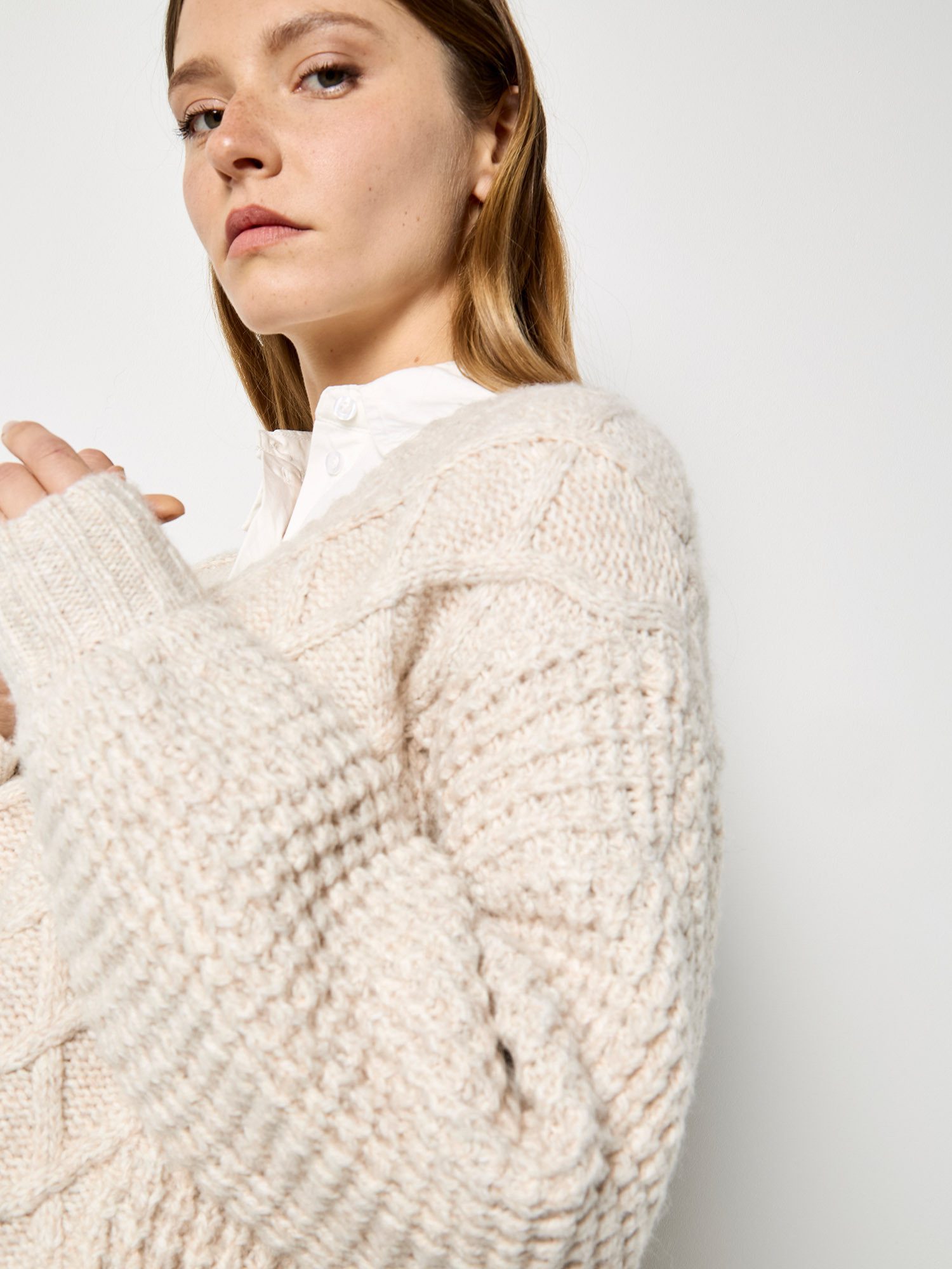 Apricot Strickpullover Grobstrickpullover mit Waffel- und Routenmuster