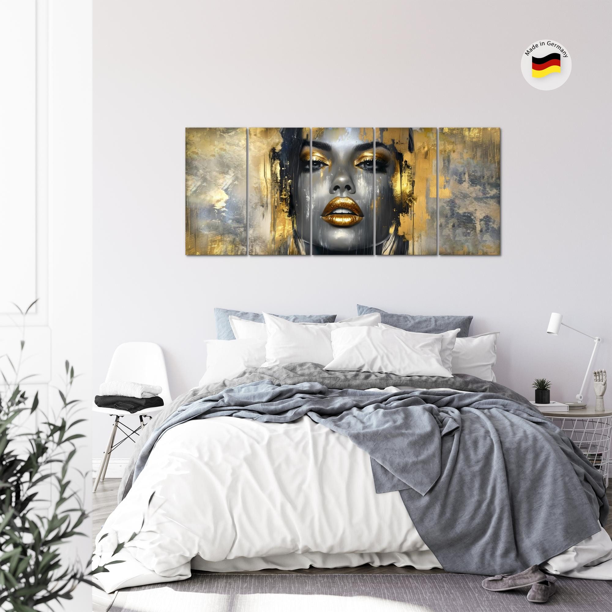 Runa Art Wandbild XXL Fashion Frau Schwarz Gold Made in Germany 052855a, 200L x 80B cm