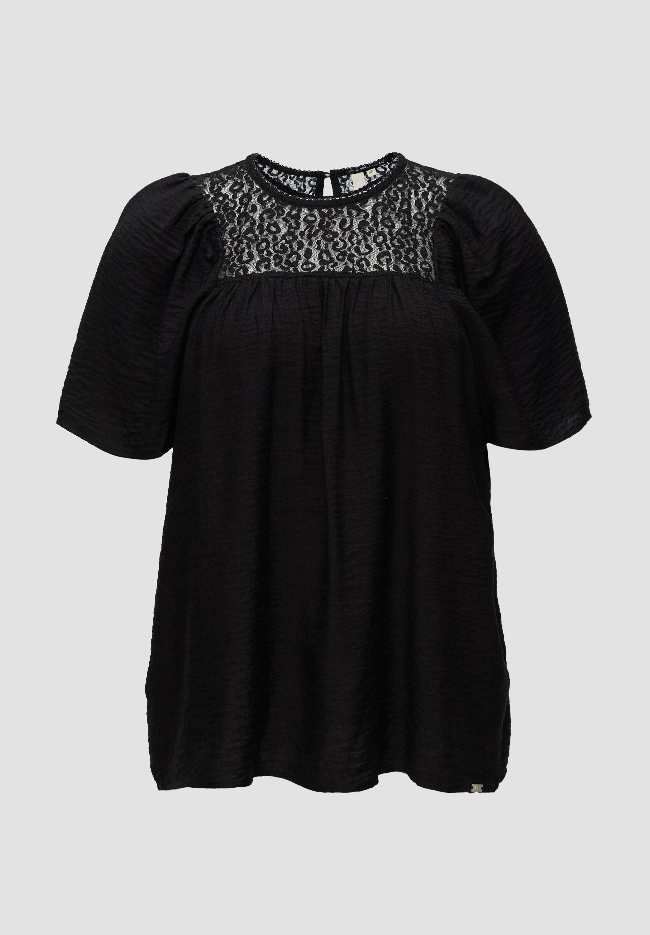 QS Kurzarmbluse Bluse Bluse mit Leo-Spitze