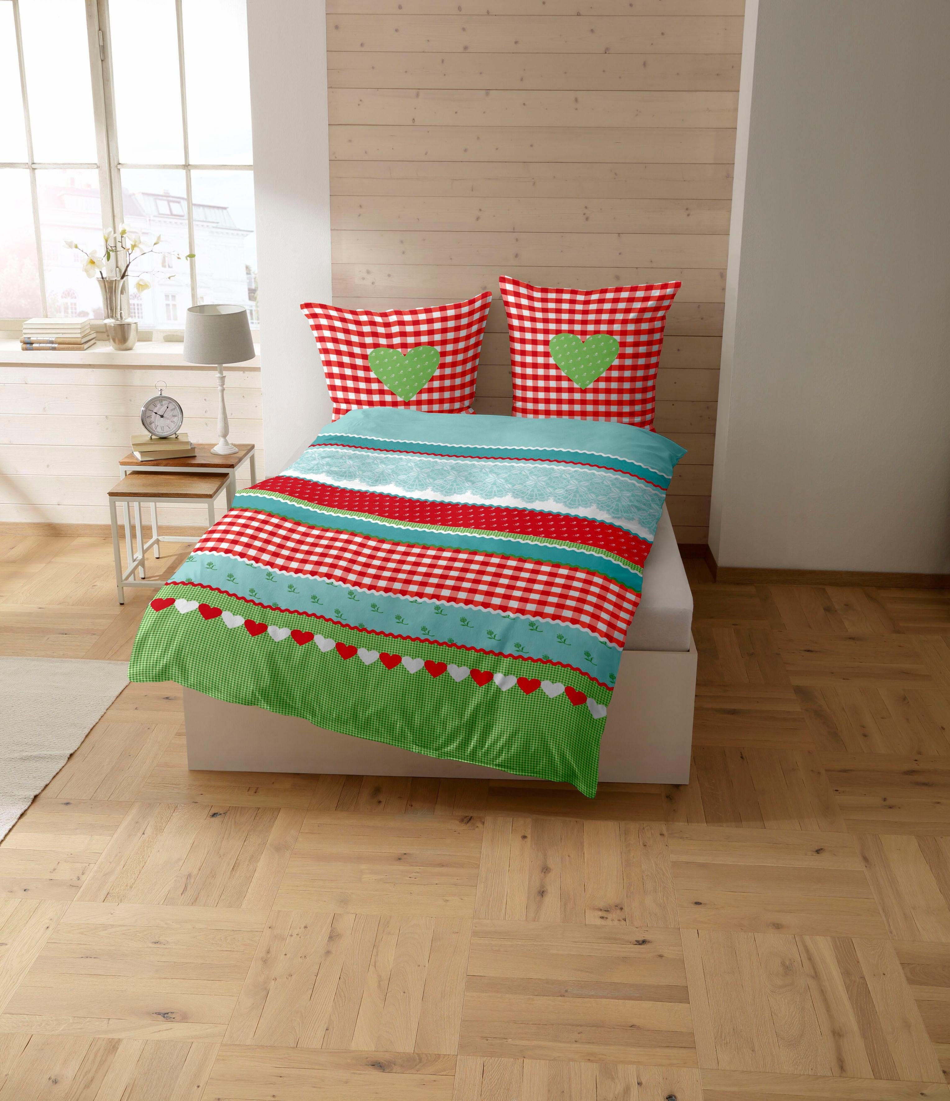 CASATEX Bettwäsche Herz-Karo, Renforcé, 2 teilig, niedlichem Herz-Karo Design