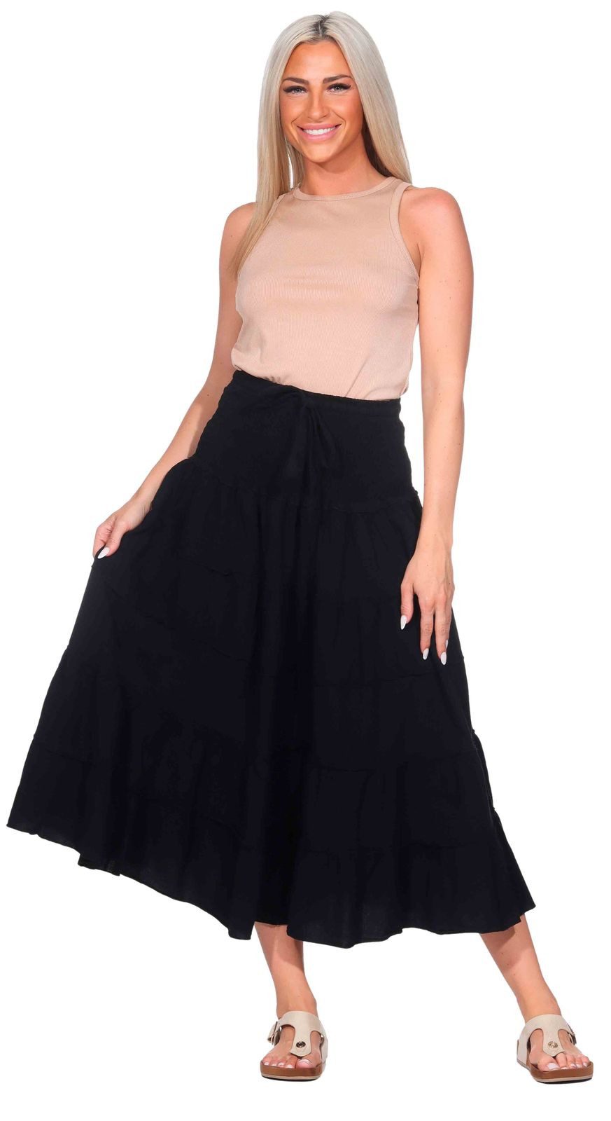 KUNST UND MAGIE Stufenrock Sommerrock Damen Rock Baumwolle – Boho Maxirock günstig online kaufen