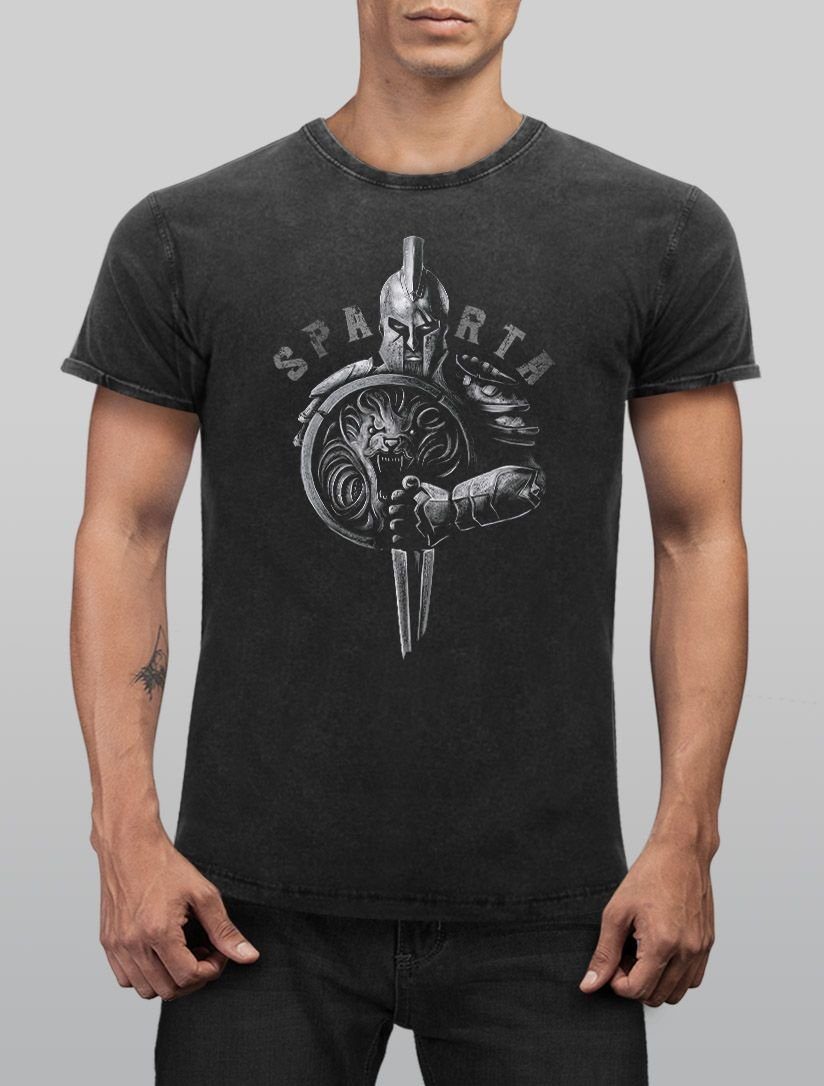 Neverless Print-Shirt Herren Vintage Shirt Aufdruck Sparta Spartaner-helm K günstig online kaufen
