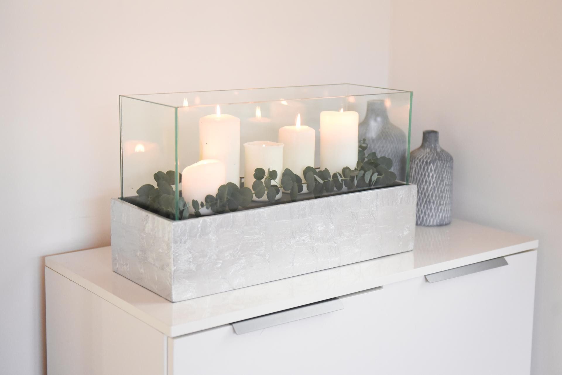 VIVANNO Windlicht Fiberglas CANDELITO Rechteckig - Blattsilber Hochglanz (1 St), 50x20x29 cm – Bild 5 von 5