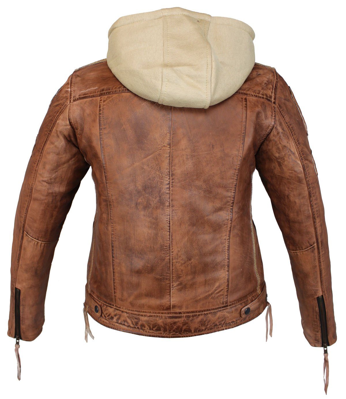 Alpha Speeds Motorradjacke - /Freizeit Damen Lammlederjacke Bikerjacke Highway 11 (mit einer abnehmbaren Kapuze) aus weichem Lammleder, inklusive einsetzbarer Protektoren