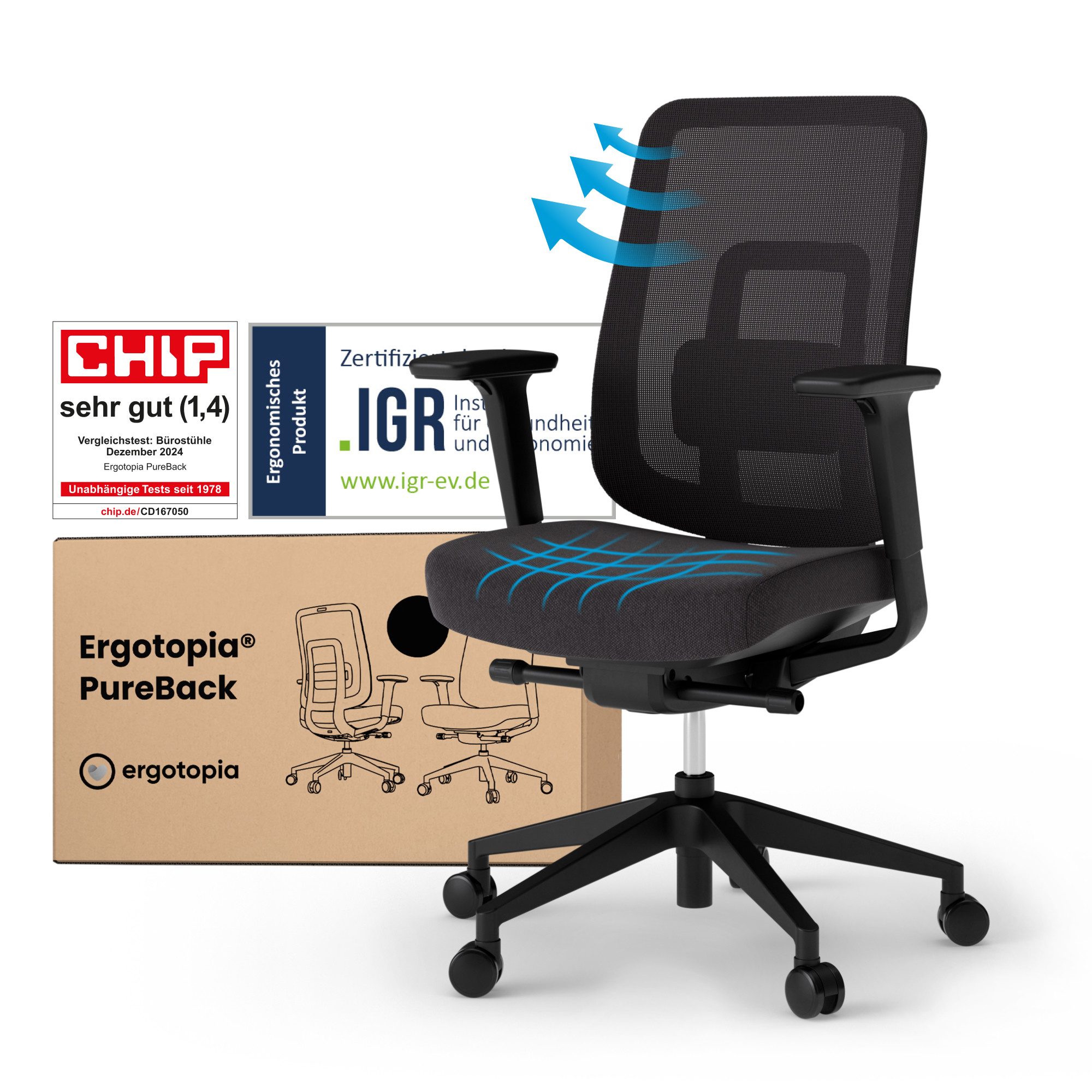 Ergotopia Bürostuhl PureBack ergonomischer Schreibtischstuhl günstig online kaufen