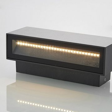 Lucande LED Außen-Wandleuchte Oliver, LED-Leuchtmittel fest verbaut, warmweiß, Modern, Aluminiumdruckguss, Glas, dunkelgrau, 2 flammig, inkl.