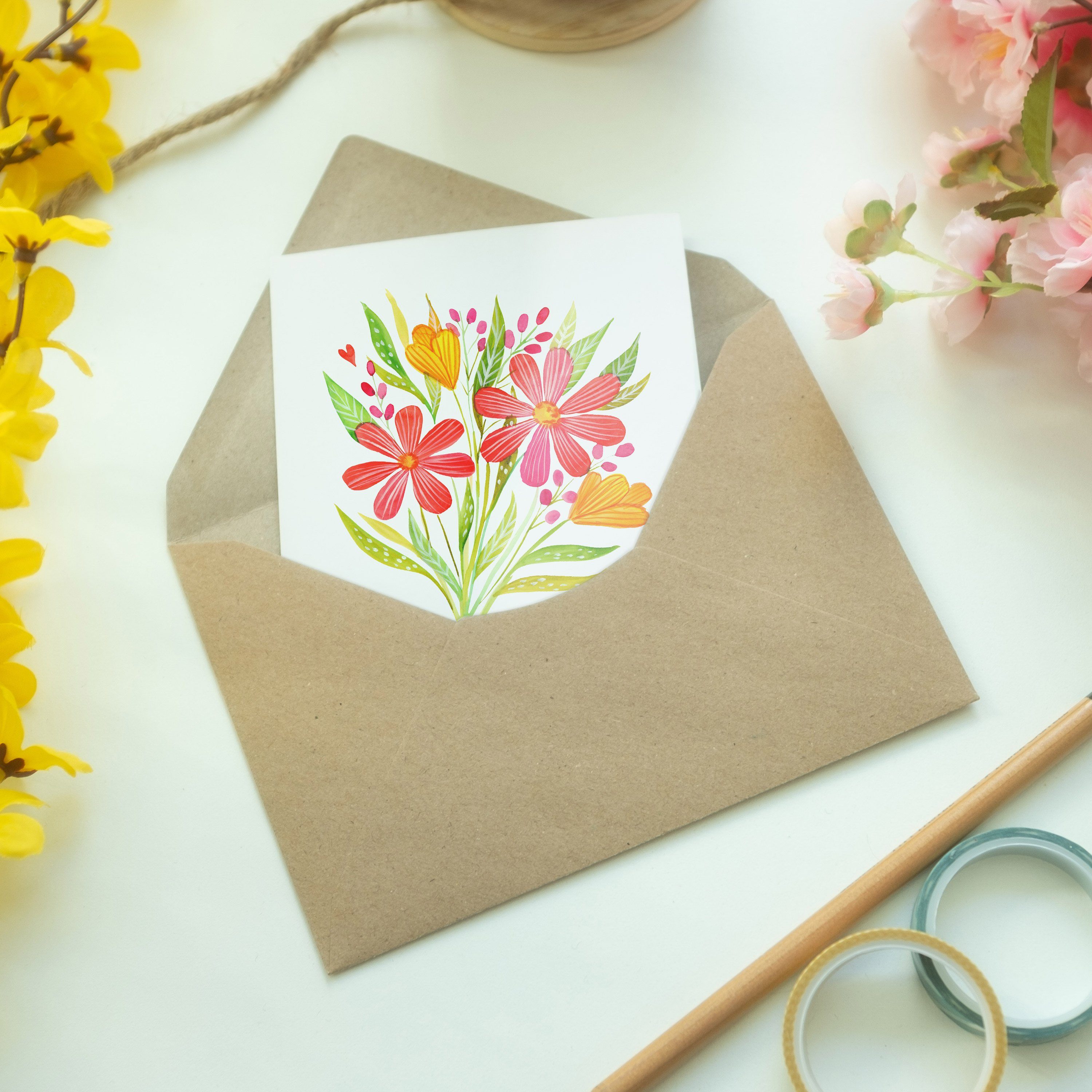 Mr. & Mrs. Panda Geburtstagskarte, Geschenk, B Weiß - Glückwunschkarte, - Blumenstrauß Grußkarte