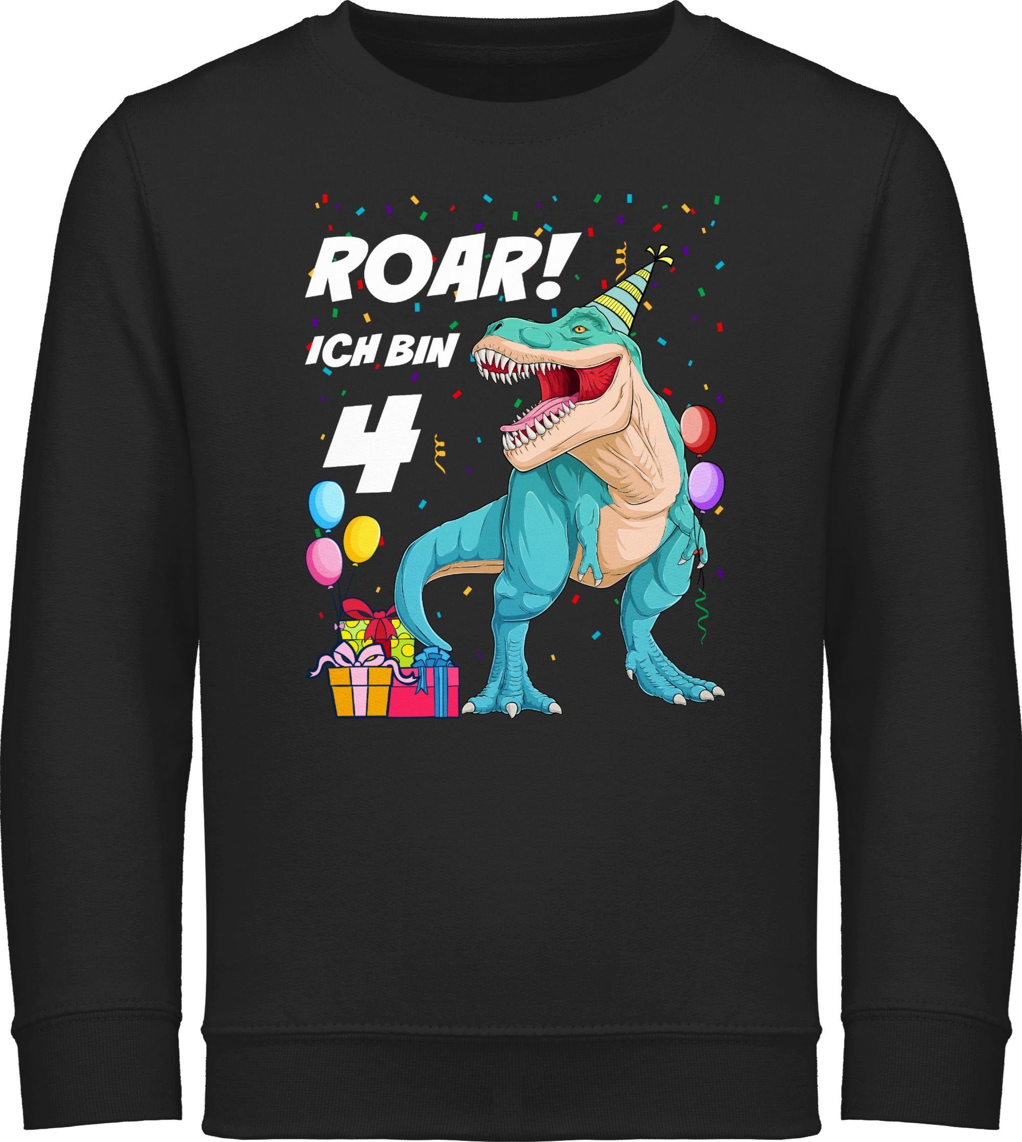 Shirtracer Sweatshirt Ich bin 4 Jahre T-Rex Geburtstag - 4. Schwarz Dinosaurier Dino 3