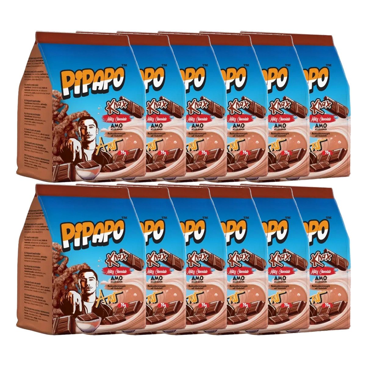 PIPAPO Knabberei, Pipapo Knax Mais Chips Milky Chocolate Maiszeugnis 70g 12er Pack