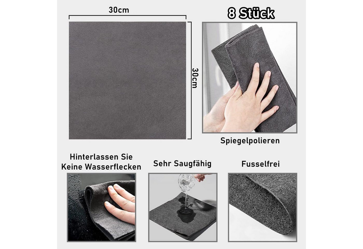 Thumbnail - Refttenw Verdicktes Magisches Reinigungstuch 5-St 30x30cm Glas Mikrofasertuch