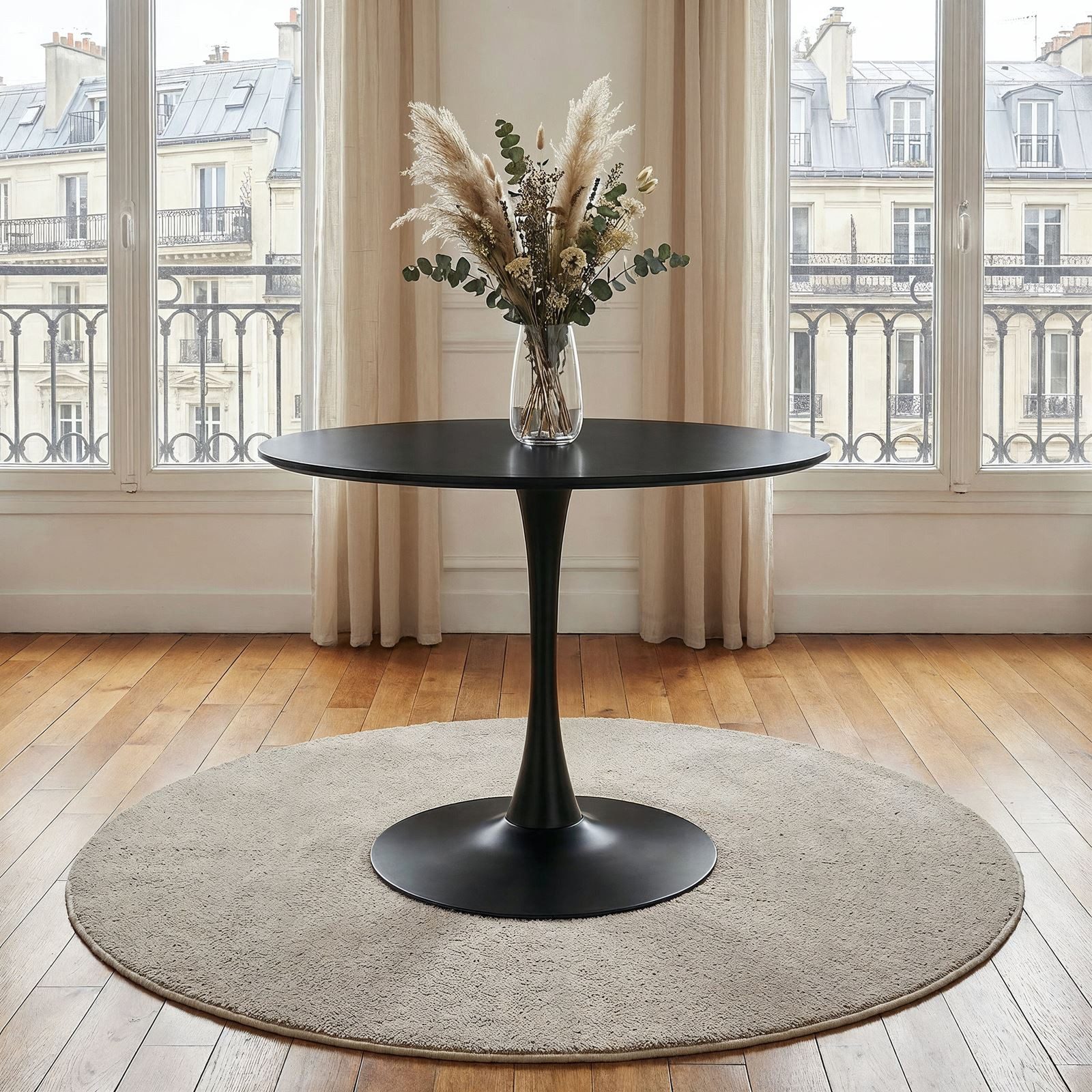 IDIMEX Esstisch LOIRE, Runder Esszimmertisch 100 cm mit Tulpenfuß und MDF-Platte Schwarz