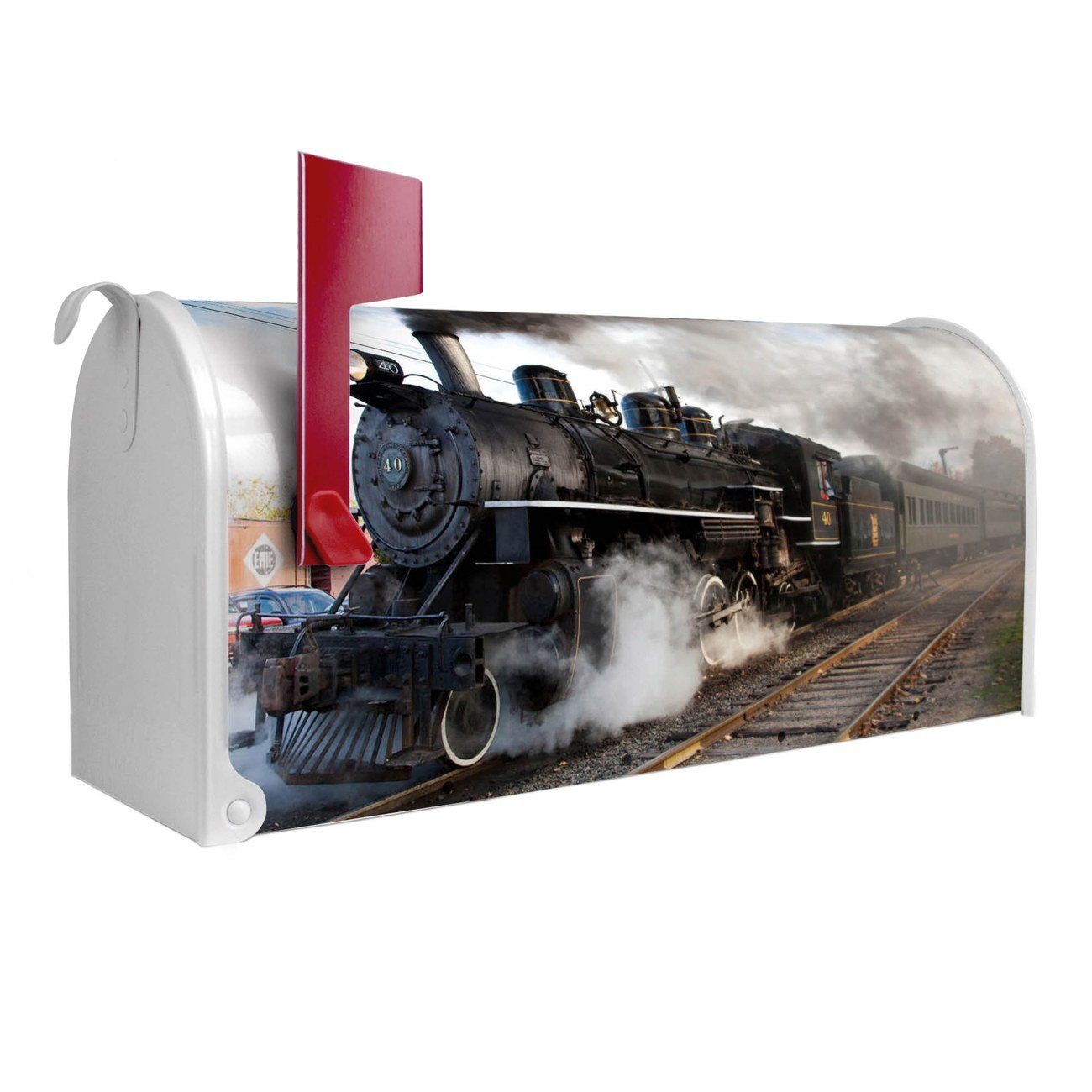 banjado Amerikanischer Briefkasten Mailbox Dampflok (Amerikanischer Briefkasten, original aus Mississippi USA), 22 x 17 x 51 cm weiß