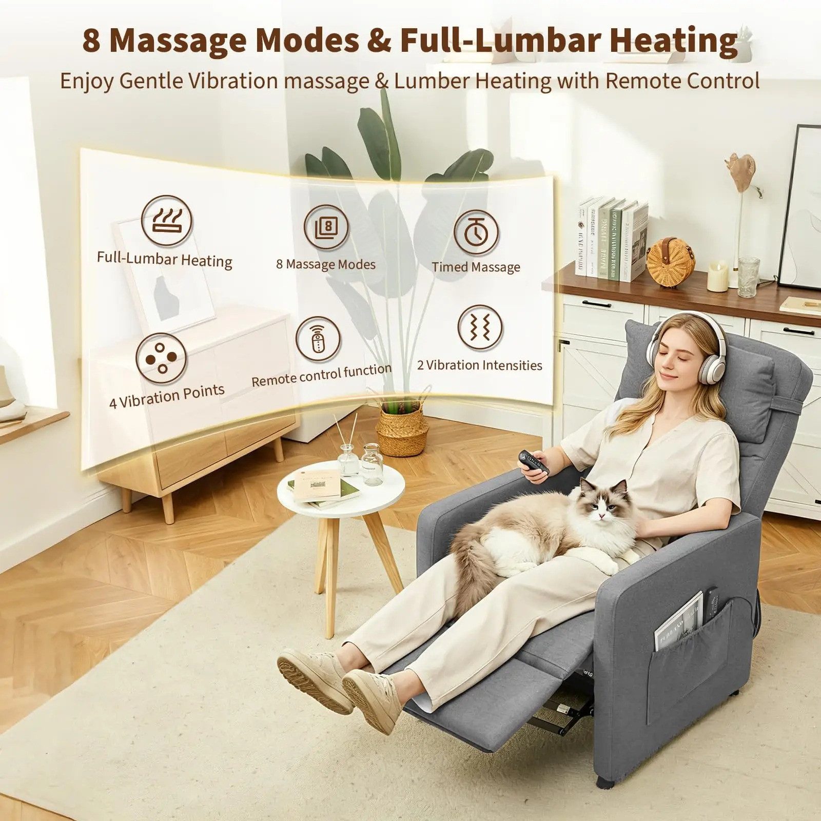DENU-Home Massagesessel Elektrischer Relaxsessel Massagestuhl 90°-165° mit Heizung (1-St., Relaxsessel), assagestuhl 90°-165°, mit Heizung, 4 Massagepunkten, Fußstützen