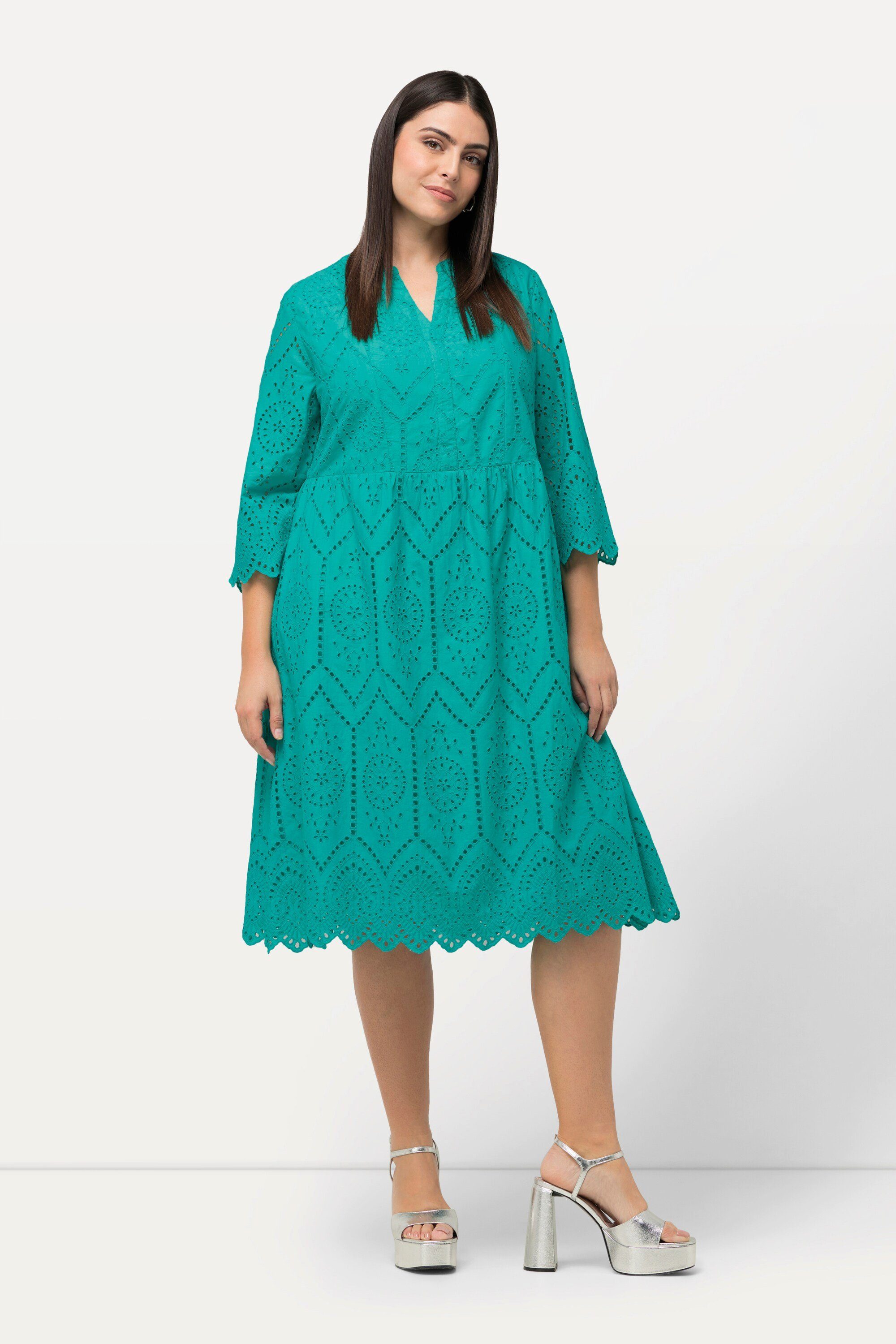 Ulla Popken Maxikleid Midikleid Lochspitze Tunika-Ausschnitt günstig online kaufen