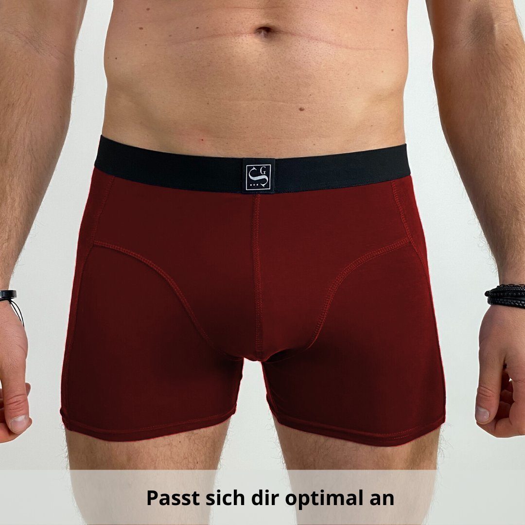 Jungen Premium 3-St) dank 3-teilig, statt Unterhosen 7-teiliger rot Baumwolle Sitztgut Herren Sitz aus für perfekter (Set, Schnitt Boxershorts und