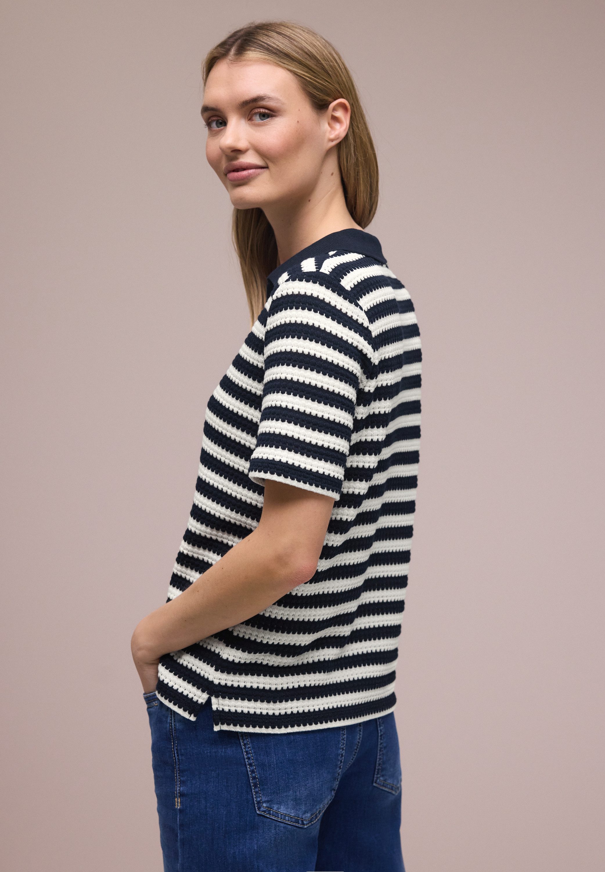 STREET ONE Poloshirt Sommer-Strick-Polo mit Streifen