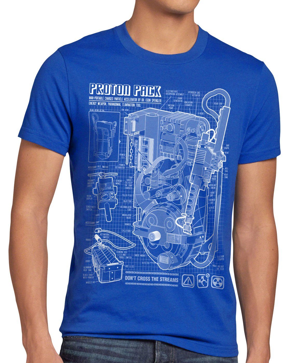 blau style3 ecto-1 geist Geisterjäger T-Shirt ghostbusters Herren Protonenstrahler halloween Print-Shirt
