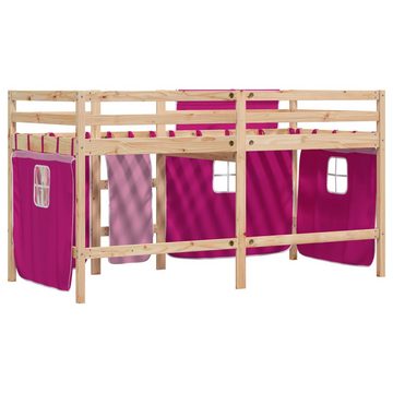 vidaXL Bett Kinderhochbett mit Vorhängen Rosa 80x200 cm Massivholz Kiefer