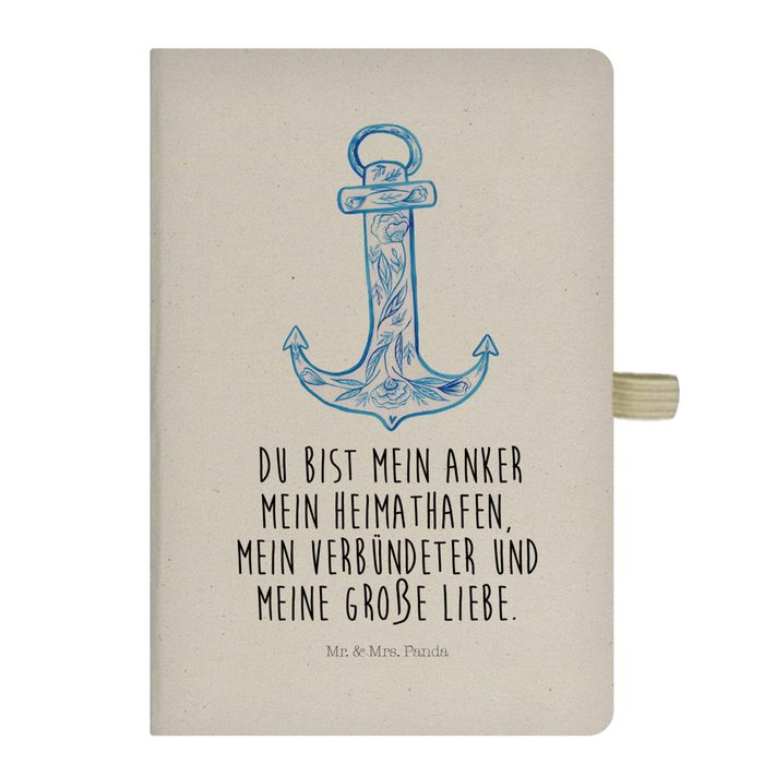 Mr. & Mrs. Panda Notizbuch Anker Blau - Transparent - Geschenk Notizheft Schreibbuch süße Tie