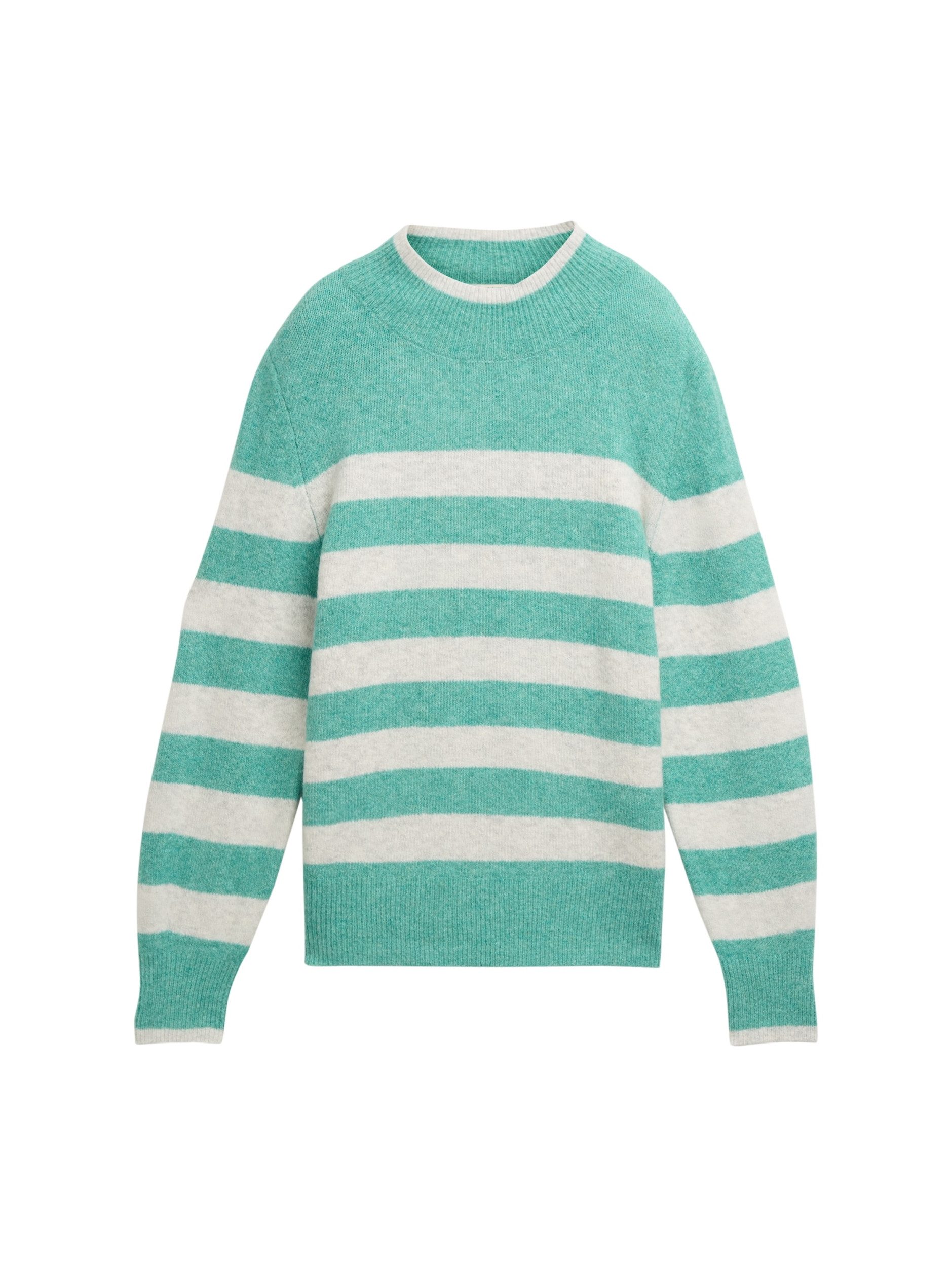 TOM TAILOR Denim Strickpullover grün,Basic,Polyacryl,Gestreift,Rundhals,Lang,Regular Fit