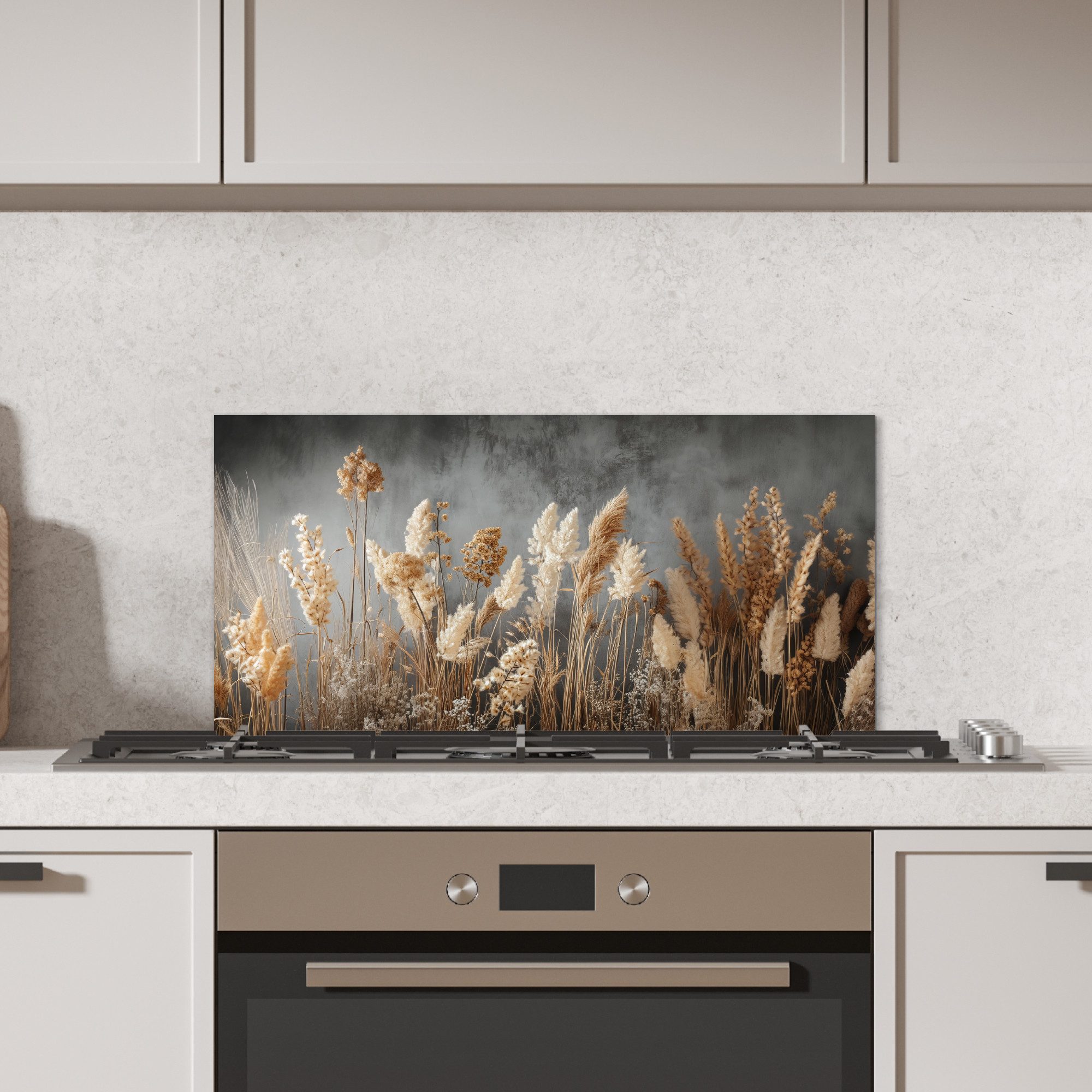 MuchoWow Küchenrückwand Getrocknete Feldblumen - Grau - Beton, (1-tlg), Spr günstig online kaufen