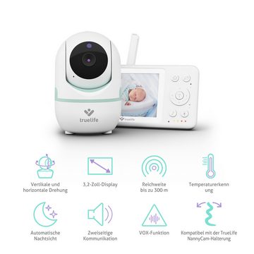 TrueLife Video-Babyphone NannyCam R4, Babyphone, klares 3,2" LCD-Display, Packung Set, 2-tlg., Babyeinheit und Elterneinheit, Vertikale und horizontale Drehung, Zweiseitige Kommunikation