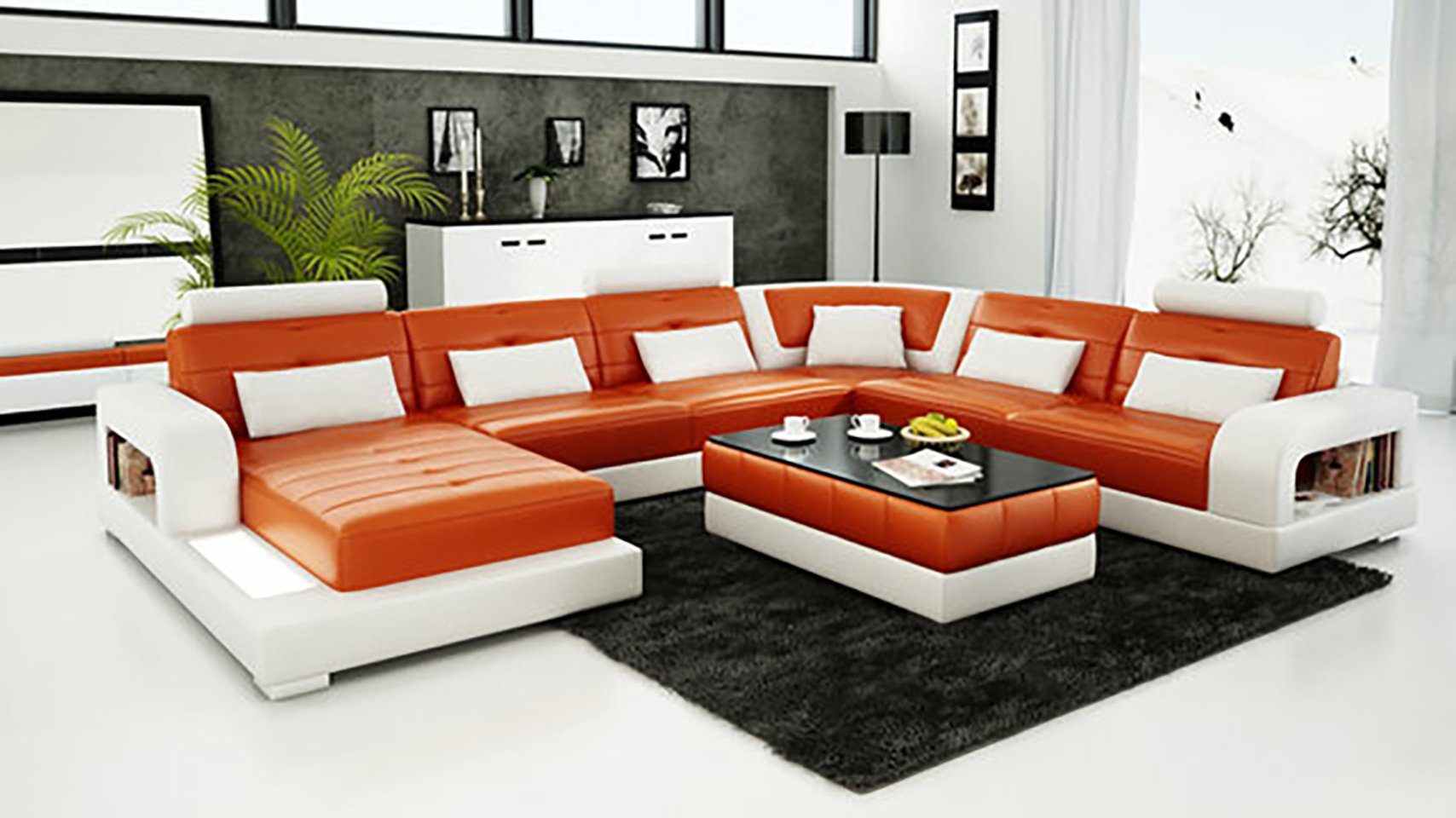Designer Eck Leder Couch Sofa Modern Polster Ecksofa, Wohnlandschaft JVmoebel UForm Sitz