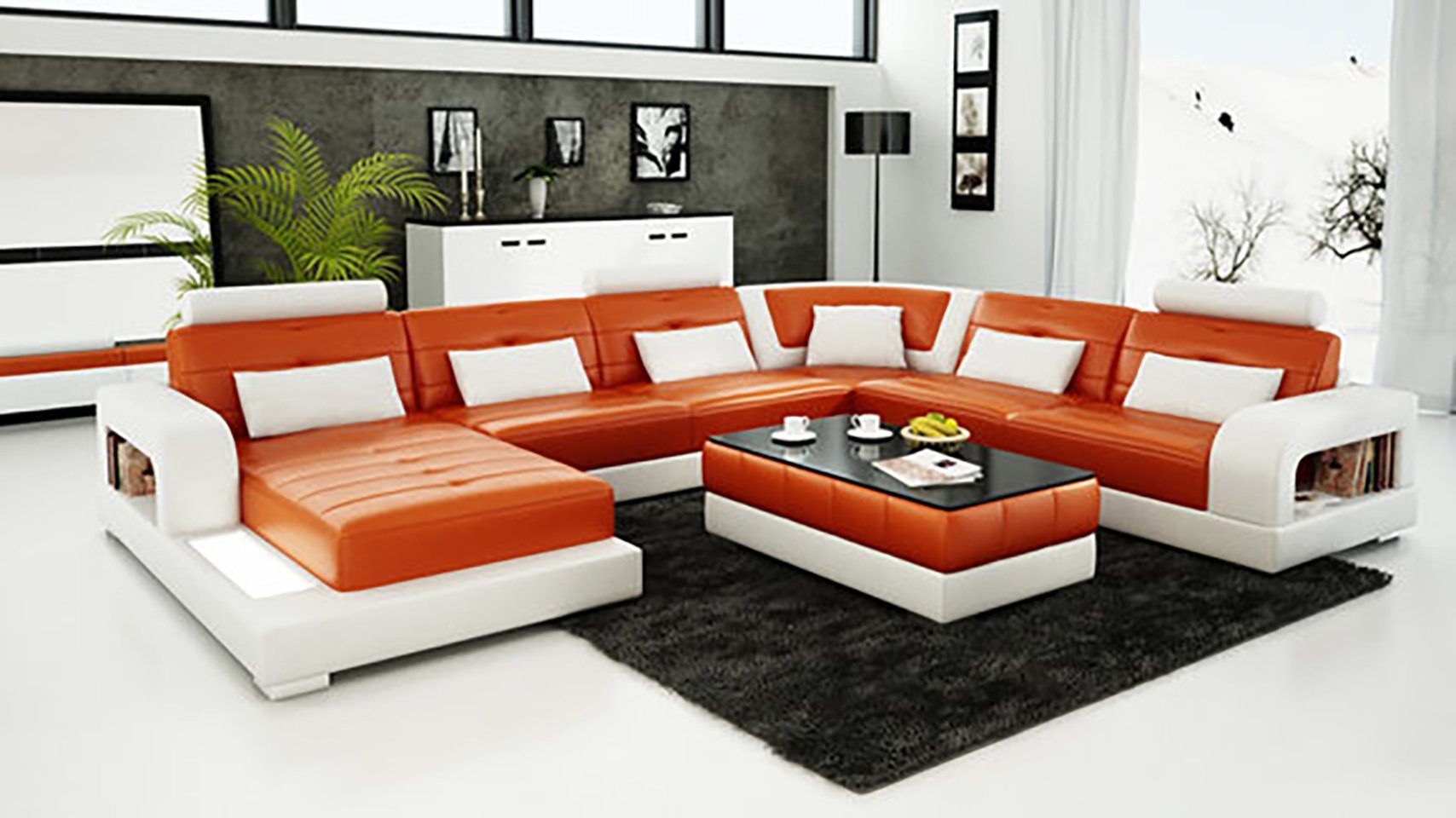 JVmoebel Ecksofa, Leder Sofa Couch Wohnlandschaft Eck Designer Modern Polster UForm Sitz