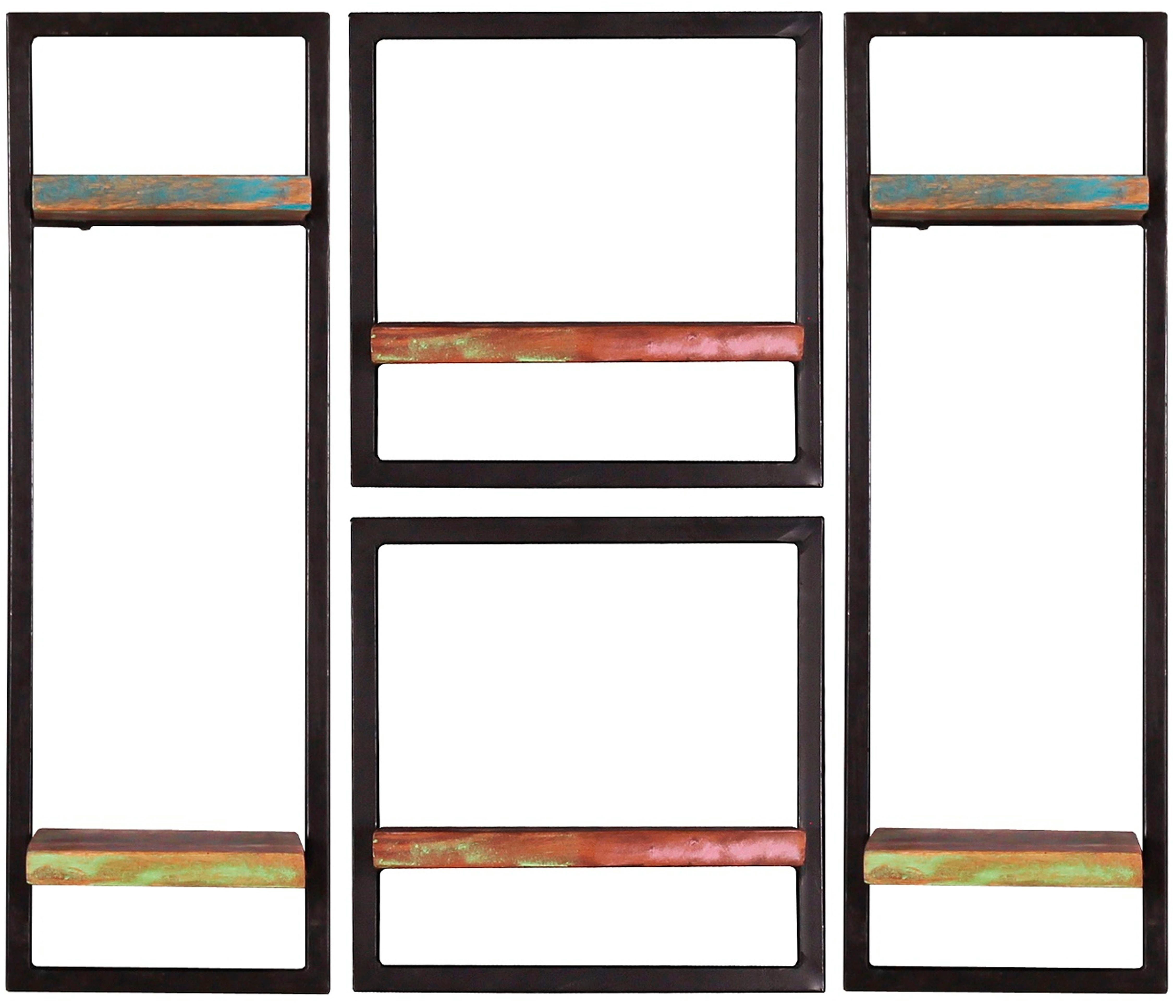 SIT Wandregal Kalmar 4-teilig aus Altholz mit schwarzem Metallrahmen, Set, 2 große & 2 kleine Wandregale für flexible Wandgestaltung