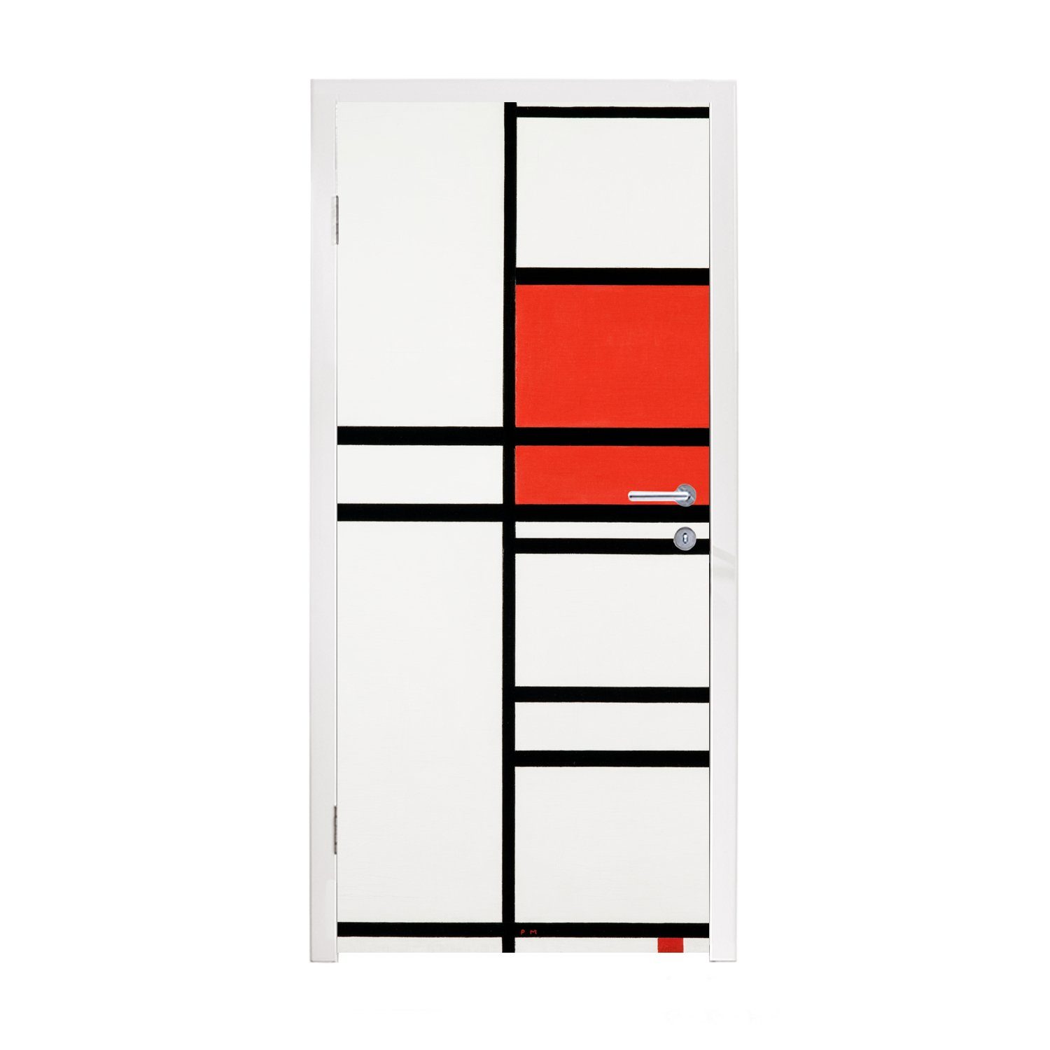 MuchoWow Türtapete Komposition Mondrian, Tür, bedruckt, Weiß mit cm 75x205 (1 Türaufkleber, Rot Matt, St), für - Piet und Fototapete