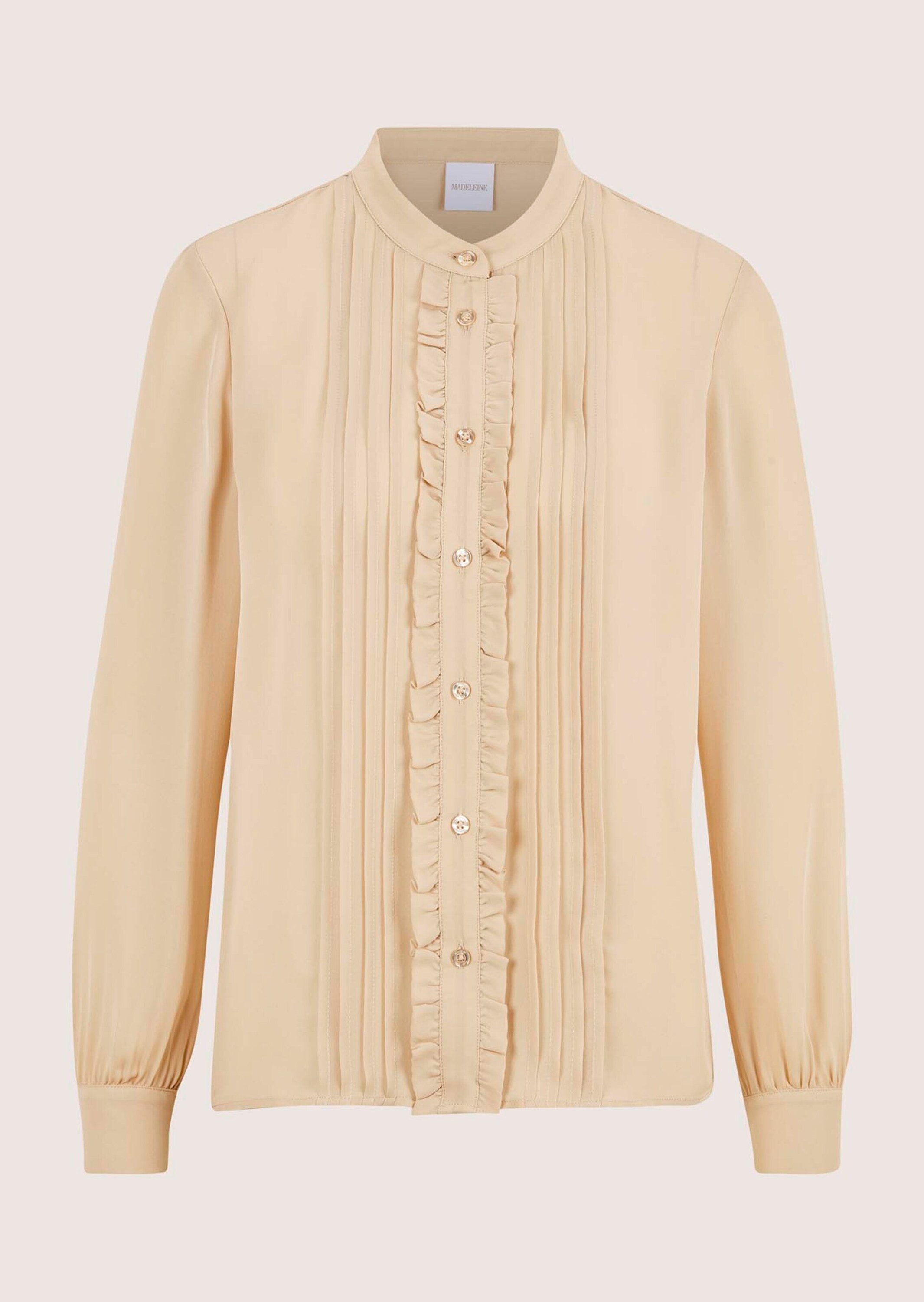 MADELEINE Langarmbluse Elegante Bluse mit Rüschen Mit Stehkragen, Knopfleiste und langen Ärmeln