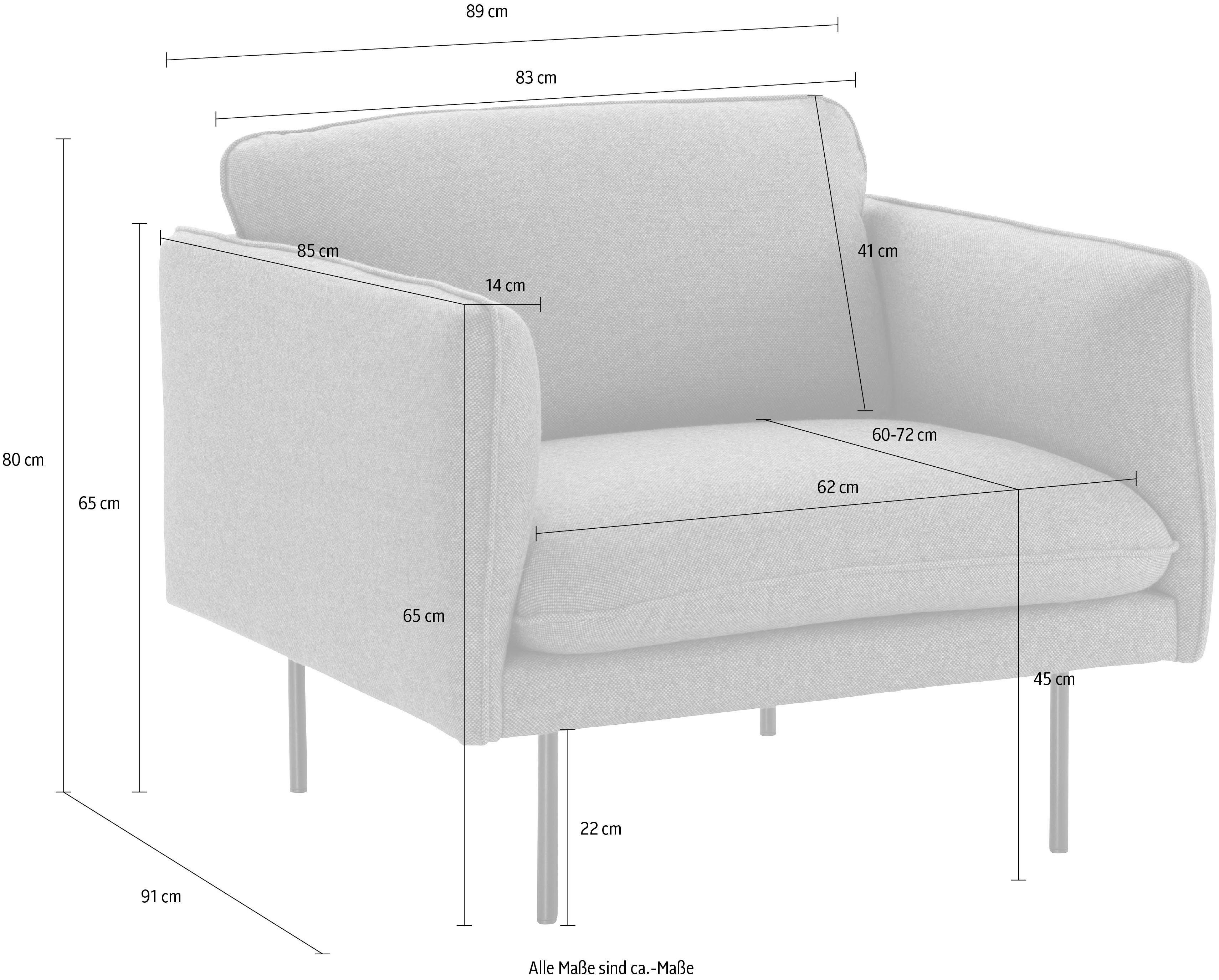 andas Sessel Lerhol, in moderner Optik, Metallbeinen mit