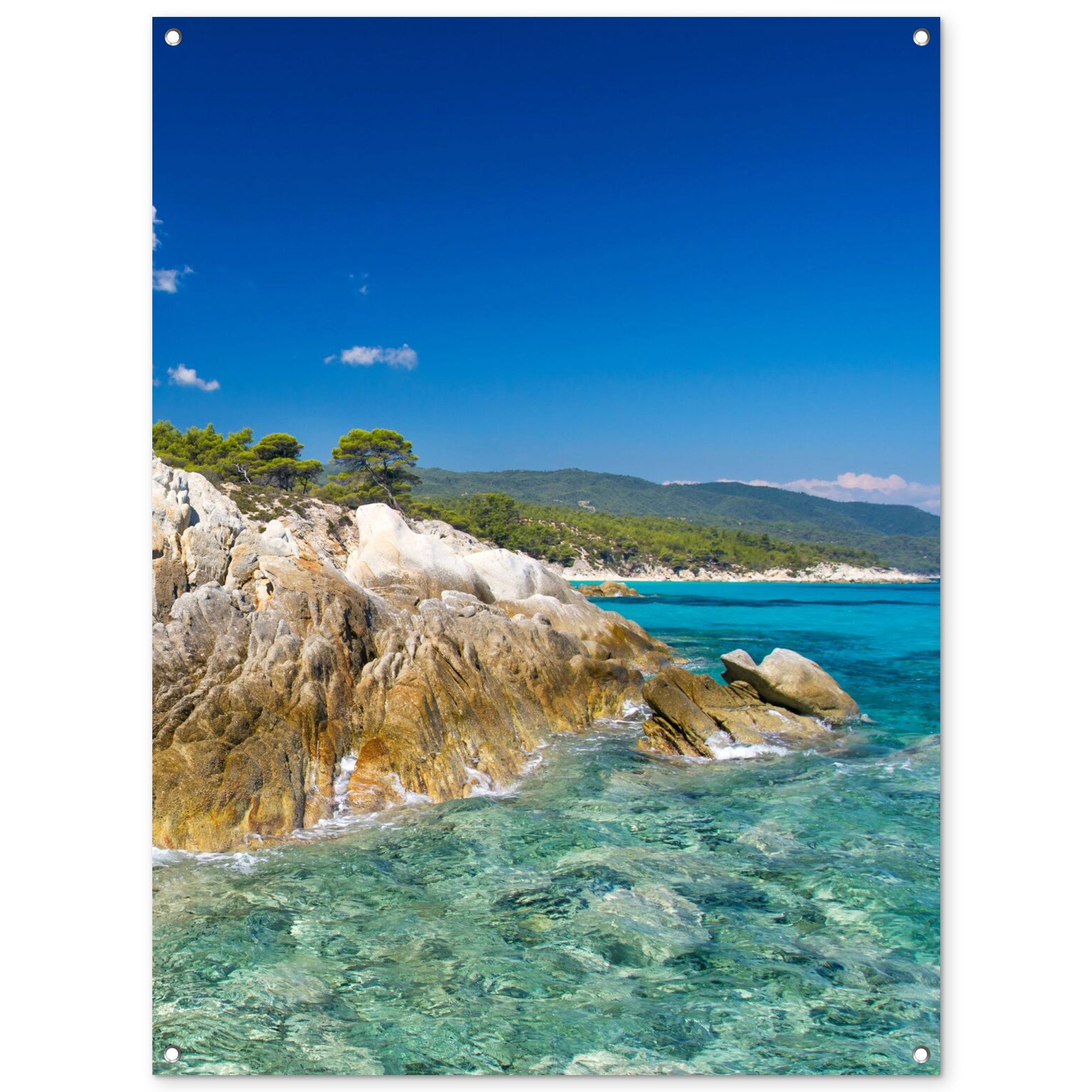 OnlyWow Poster für Garten Meer - Klippe - Sommer - Tropisch, Gartenposter, Outdoor Bilder, Gartendeko für draußen, 90x120 cm