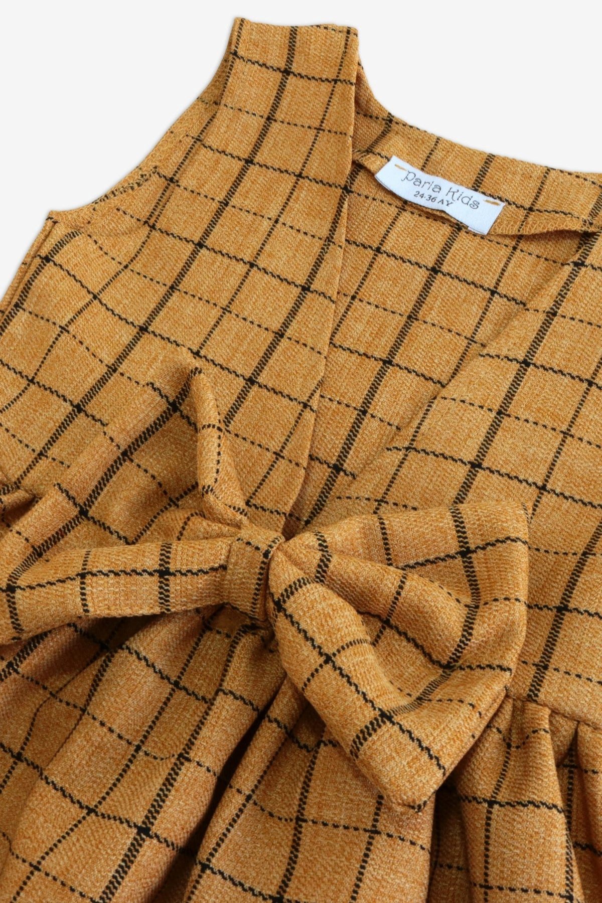 Parla Kids Kleid & Haarband Senfgelbes Kleid im Karomuster und Schleife mit passendem Haarband