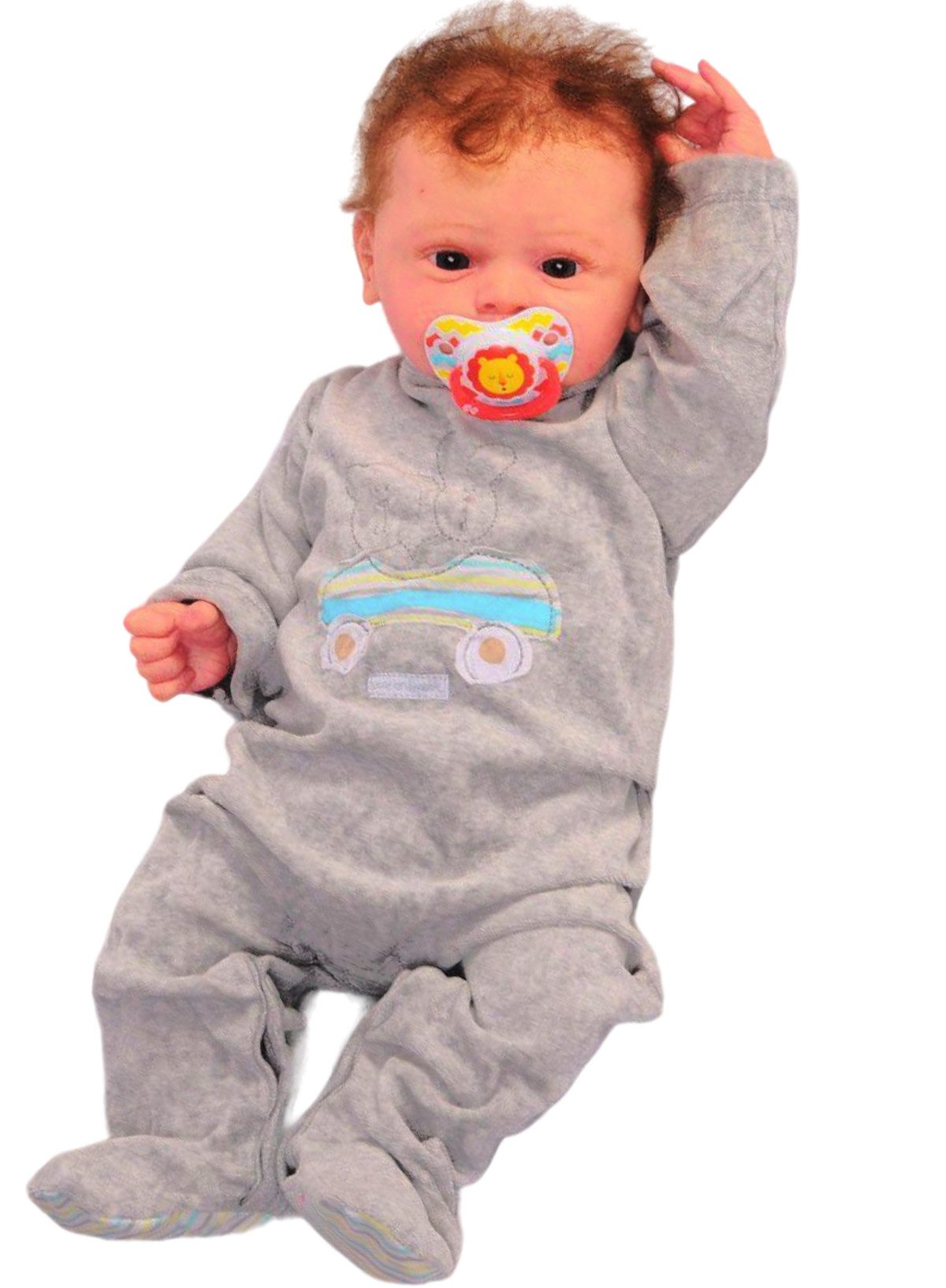 La Bortini Ползунки Baby Schlafanzug aus Velours in Grau mit Auto und Tiere kuschelig weich, aus Velours, 62 68 74 80 86