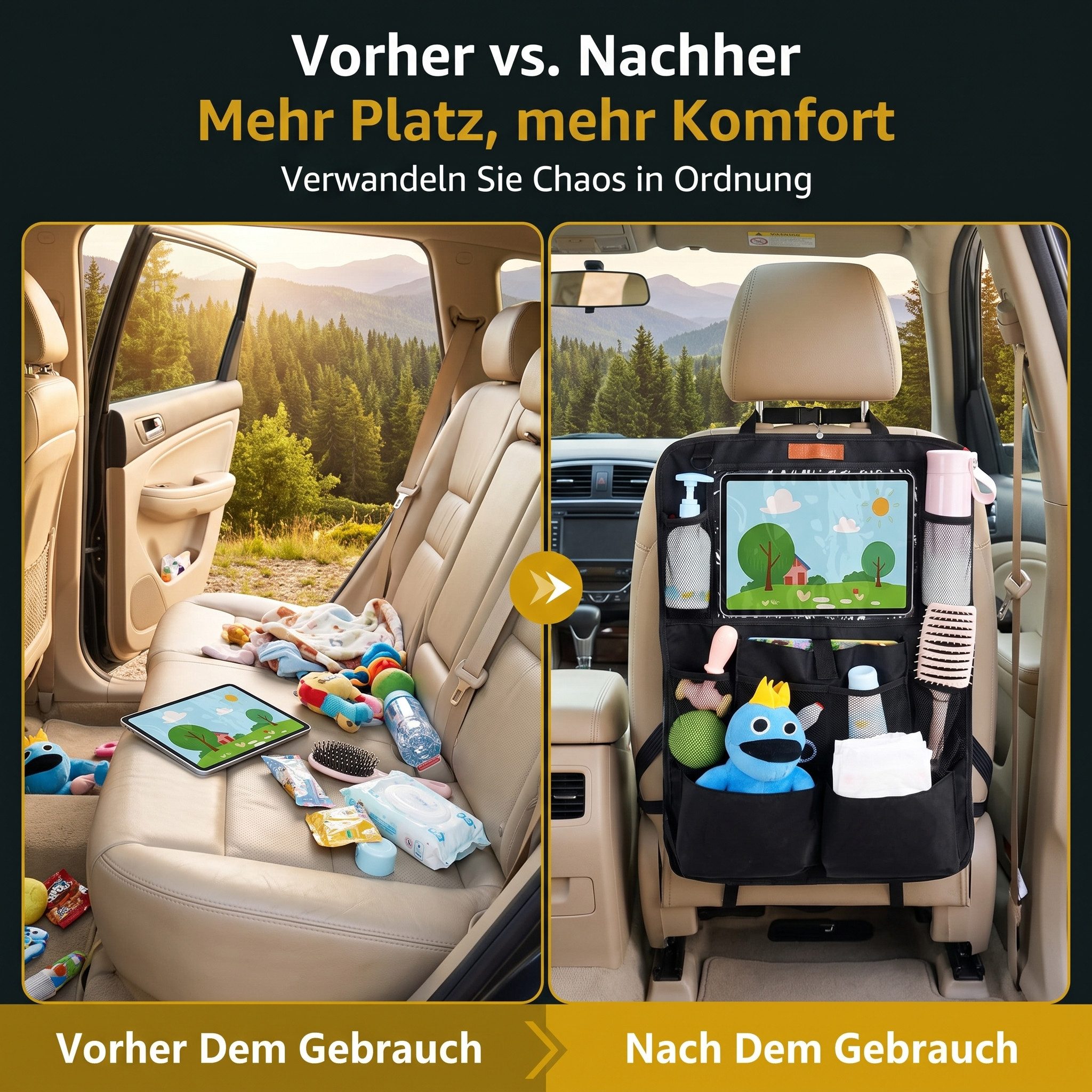 AIMAX Auto-Rückenlehnentasche Auto Organizer Kinder Rücksitz, Sitzschoner mit Taschen, Wasserdicht 600D Oxford