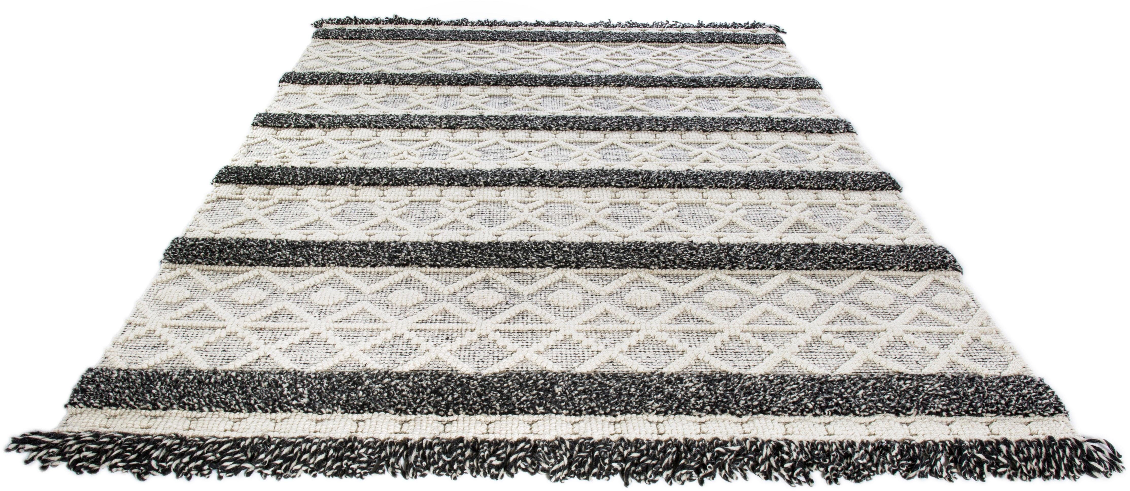 LUXOR living Wollteppich Fano, rechteckig, Höhe: 22 mm, reine Wolle, handgewebt, mit Fransen, Wohnzimmer