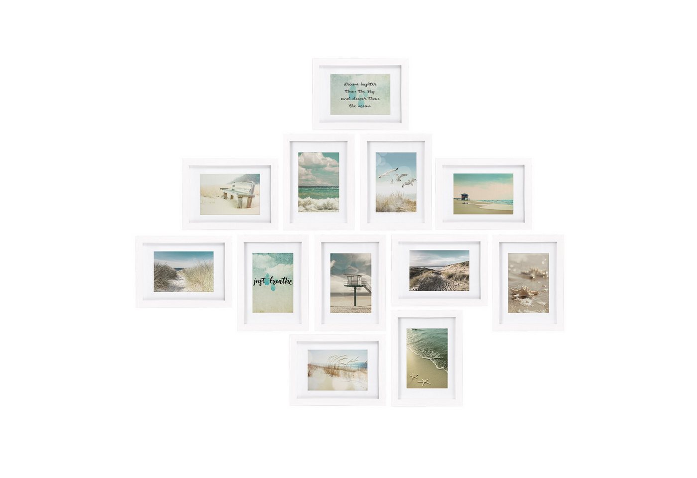 bomoe Bilderrahmen 12er Bilderrahmen Set Ocean, 13x18cm, Weiß, Fotorahmen Collage für 13x18 cm Holzbilderrahmen mit Passepartout
