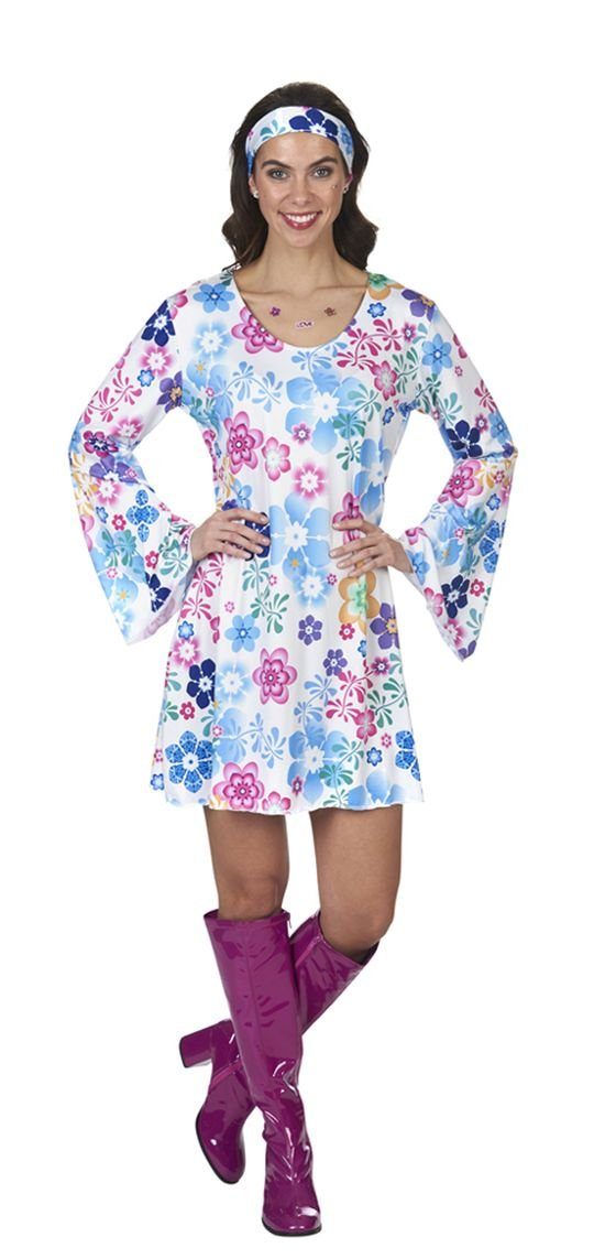 andrea-moden Hippie-Kostüm Hippie Kostüm Lovely für Damen - Weiß Buntes 60er 70er Jahre Kleid