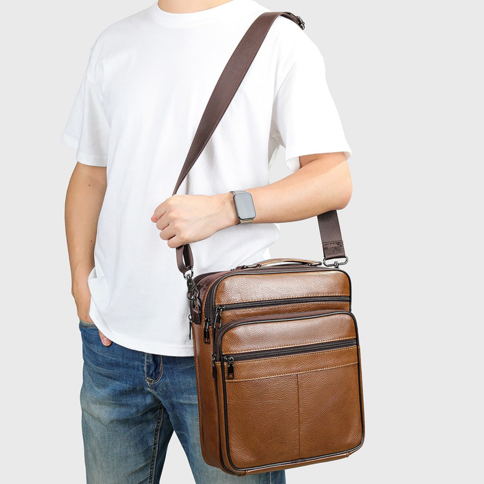 YUBRO-STUDIO Schultertasche Herren Schultertasche Echtleder Crossbody günstig online kaufen