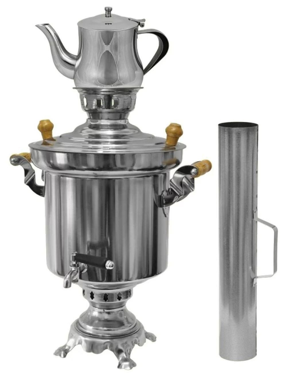 LeGro Profi Samowar Edelstahl Holzkohle Samowar 5Liter mit Schornstein + Optional Teekanne – Bild 5 von 5