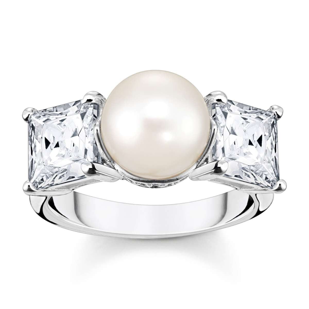 THOMAS SABO Silberring TR2408-167-14, für Damen-Ring Perle und Weiße Steine Silber