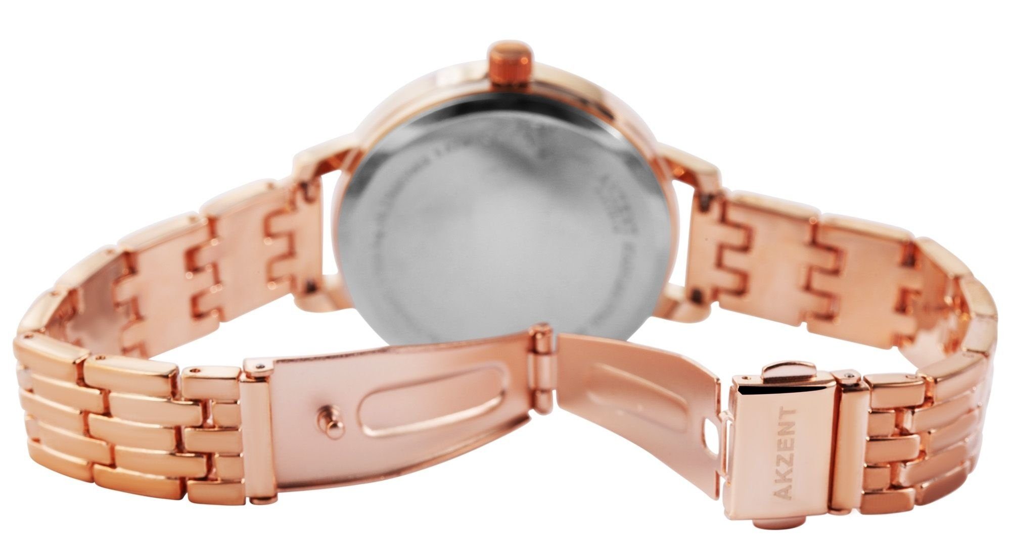 Armbanduhr Damen roségoldfarbig AKZENT aus Quarzuhr Warda mit Metall Gliederband