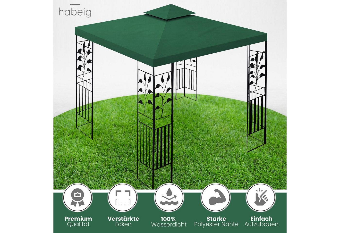 Thumbnail - habeig Pavillon 100% Wasserdicht Toskana Metallpavillon 3x3m inkl. Dach wasserfest, 100% Wasserdicht