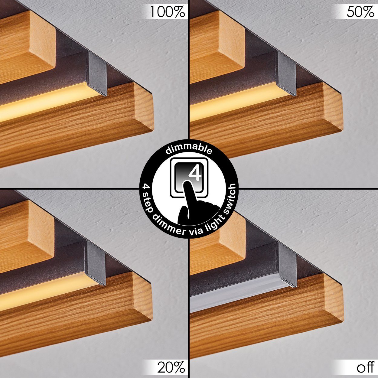 Lumen, Watt, Schwarz/Natur/Weiß, Kelvin, 5050 über 44 Metall/Holz/Kunststoff 121 Länge dimmbare wechselbar, Deckenleuchte Deckenlampe cm, aus in dimmbar hofstein Lichtschalter 3000 LED