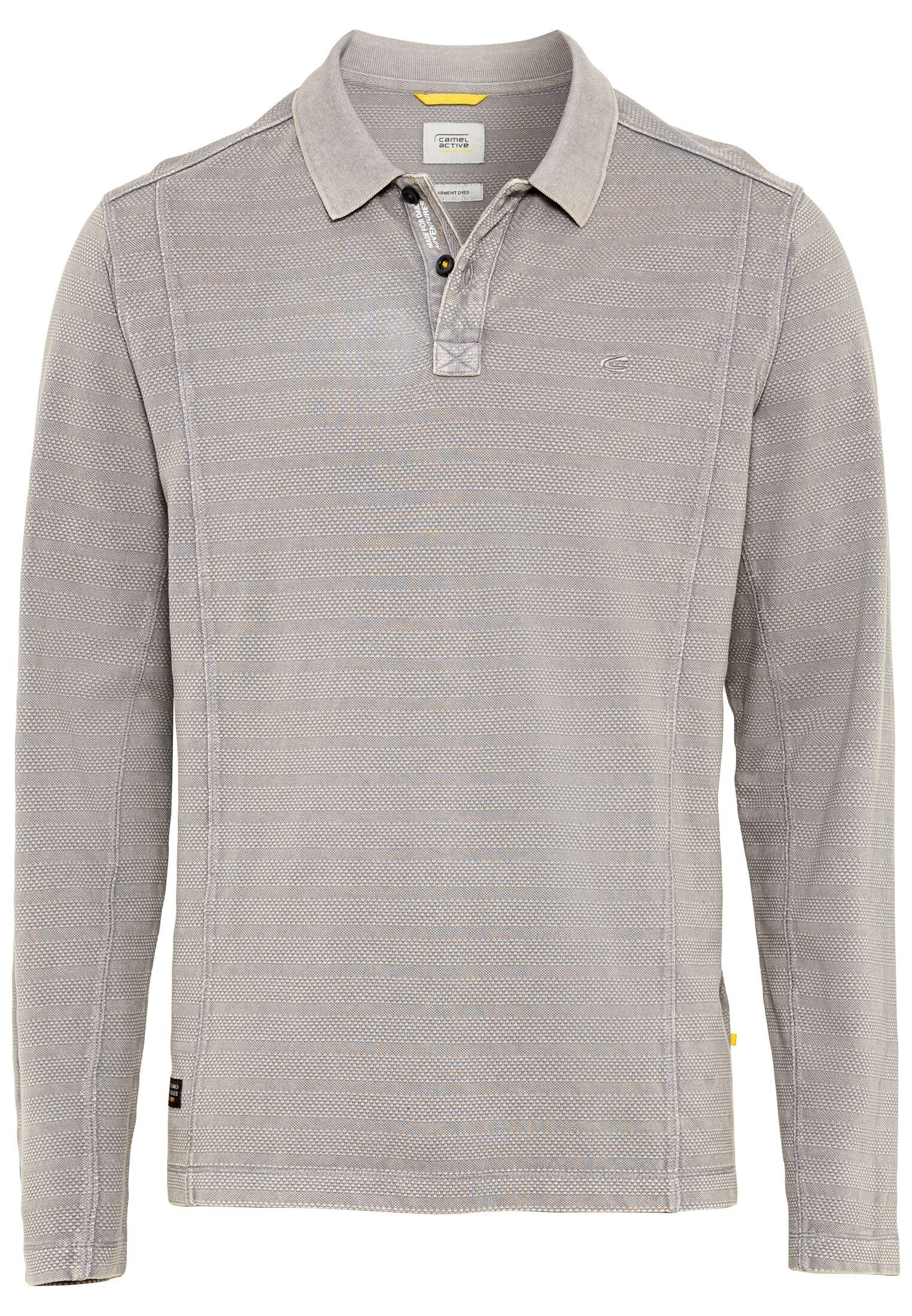 camel active Grau Shirts_Langarm-Poloshirt Baumwolle reiner Poloshirt aus