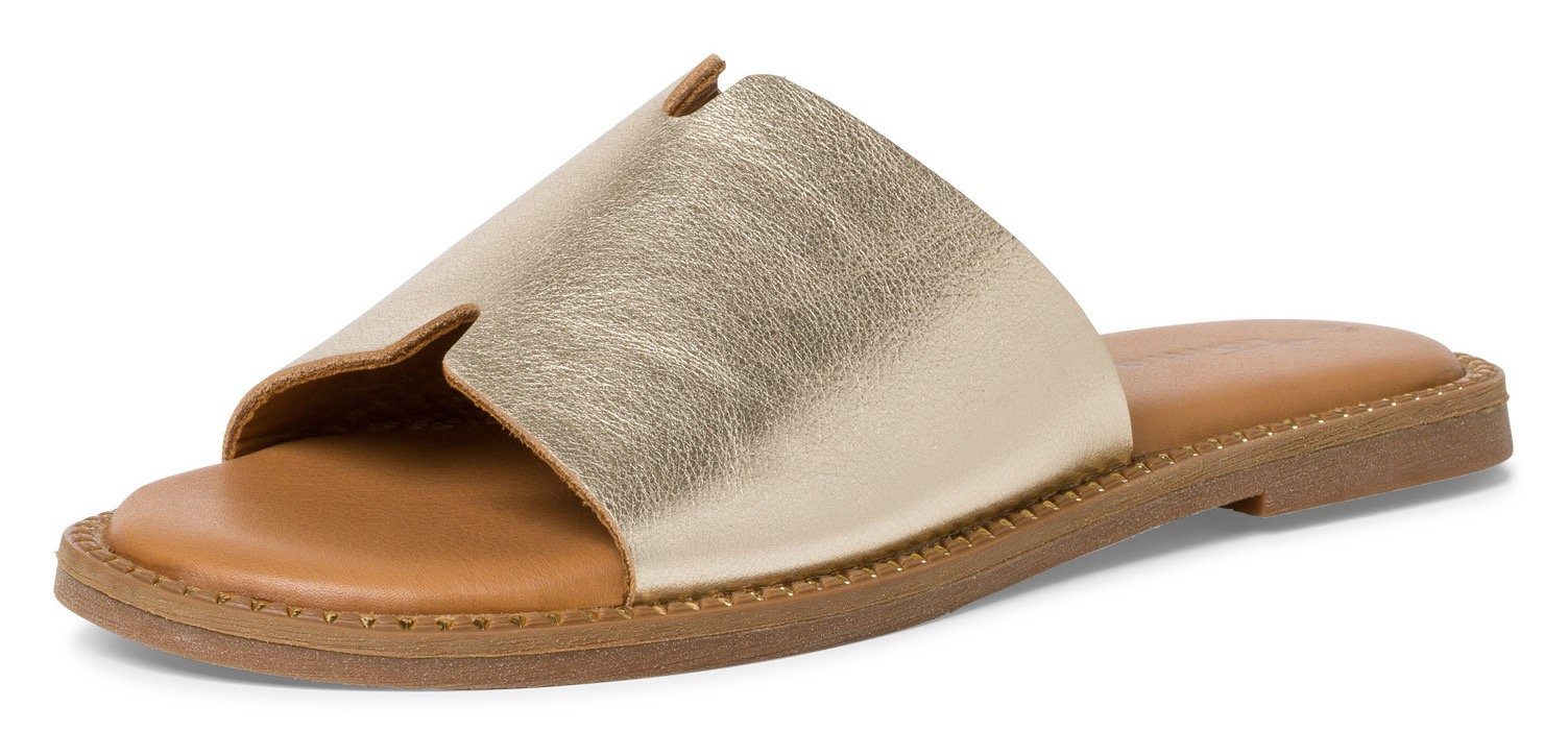 Tamaris Pantolette mit breiter Bandage goldfarben