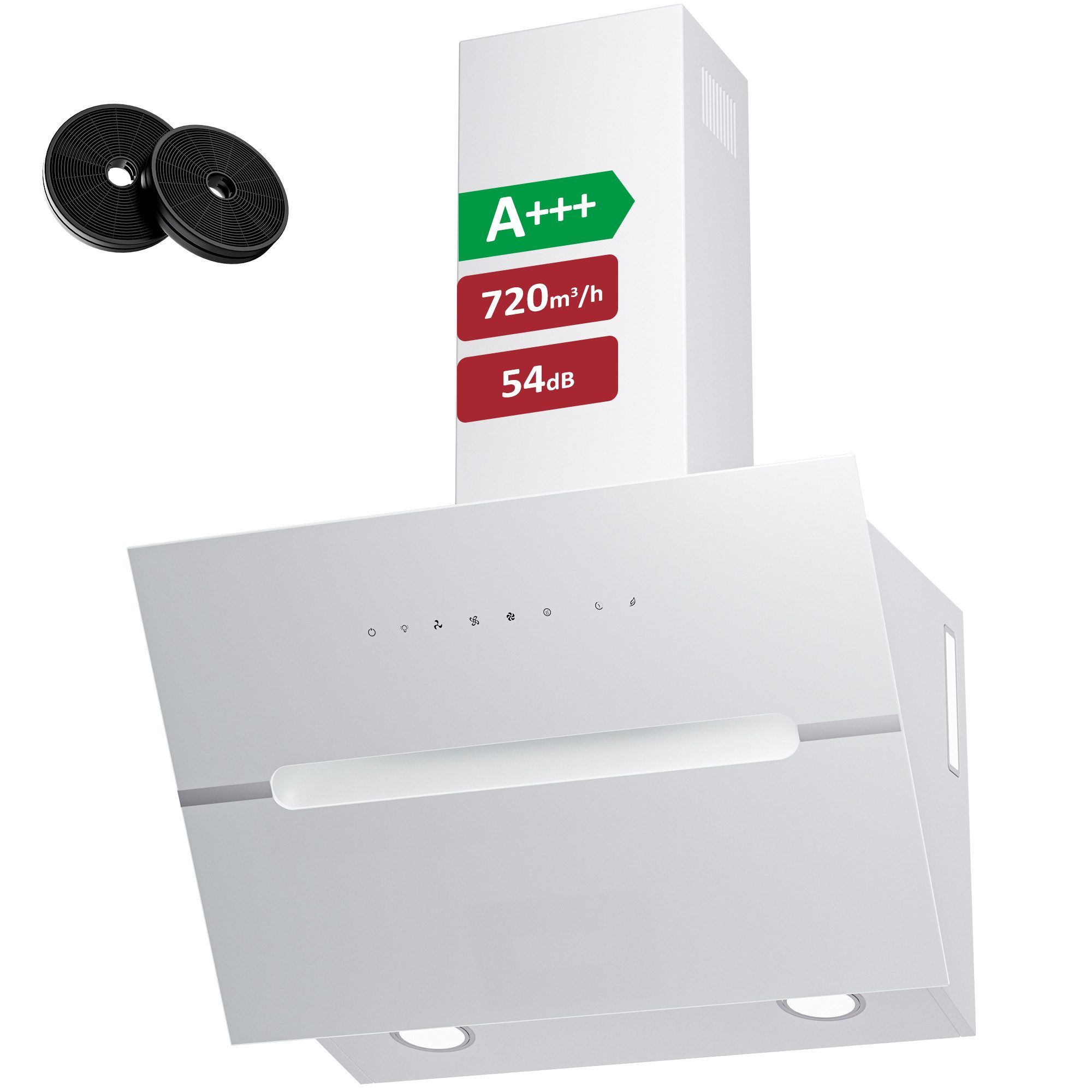 Levivo Kopffreihaube A+++ Dunstabzugshaube 60cm und 90cm Umluft & Abluft mit 720 m³/h A+++ Dunstabzugshaube 60cm und 90cm Umluft & Abluft mit 720 m³/h, Aktivkohlefiltern, Fettfiltern, LED-Beleuchtung